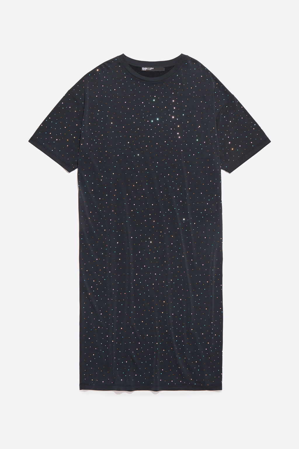 Black rhinestones fluid midi dress