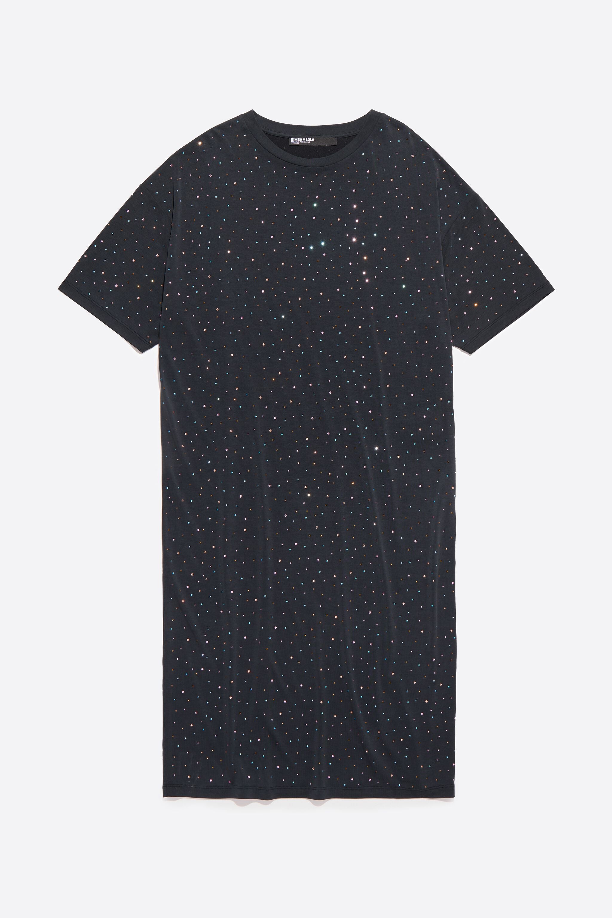 Black rhinestones fluid midi dress