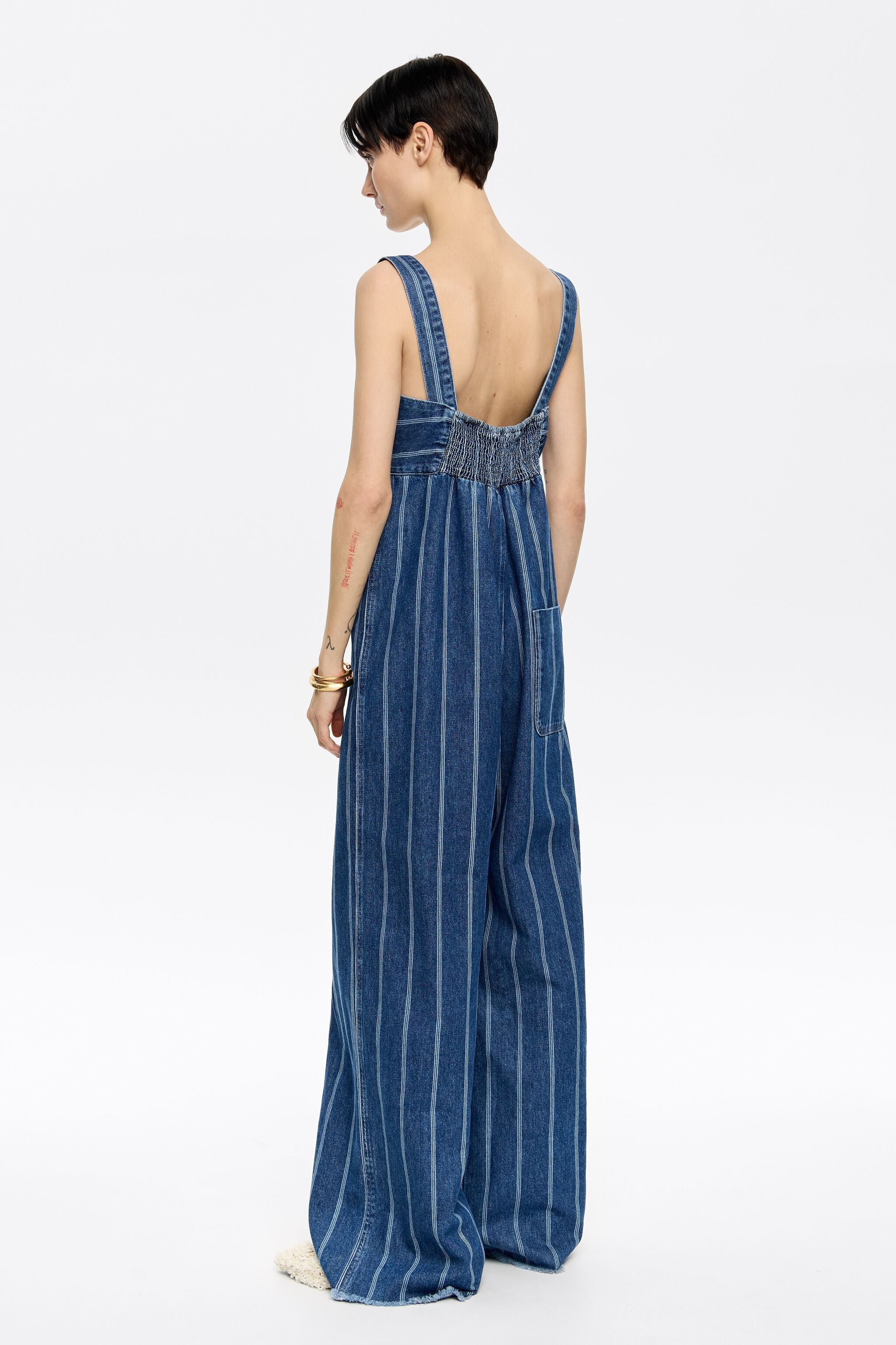 Blue striped denim jumpsuit