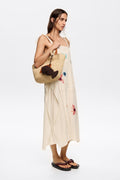 Cream scarf dress with multicolor embroidery