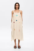 Cream scarf dress with multicolor embroidery