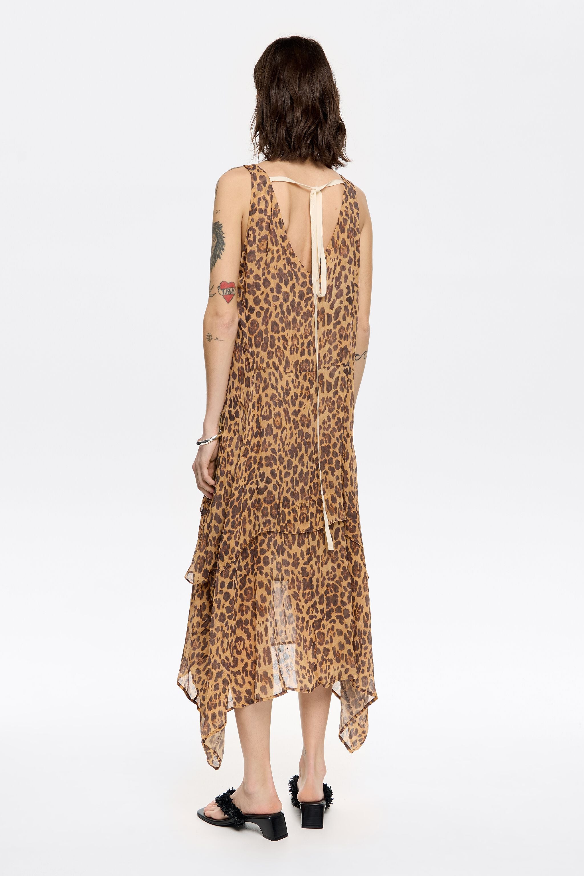 Beige Leopard fluid asymmetric dress