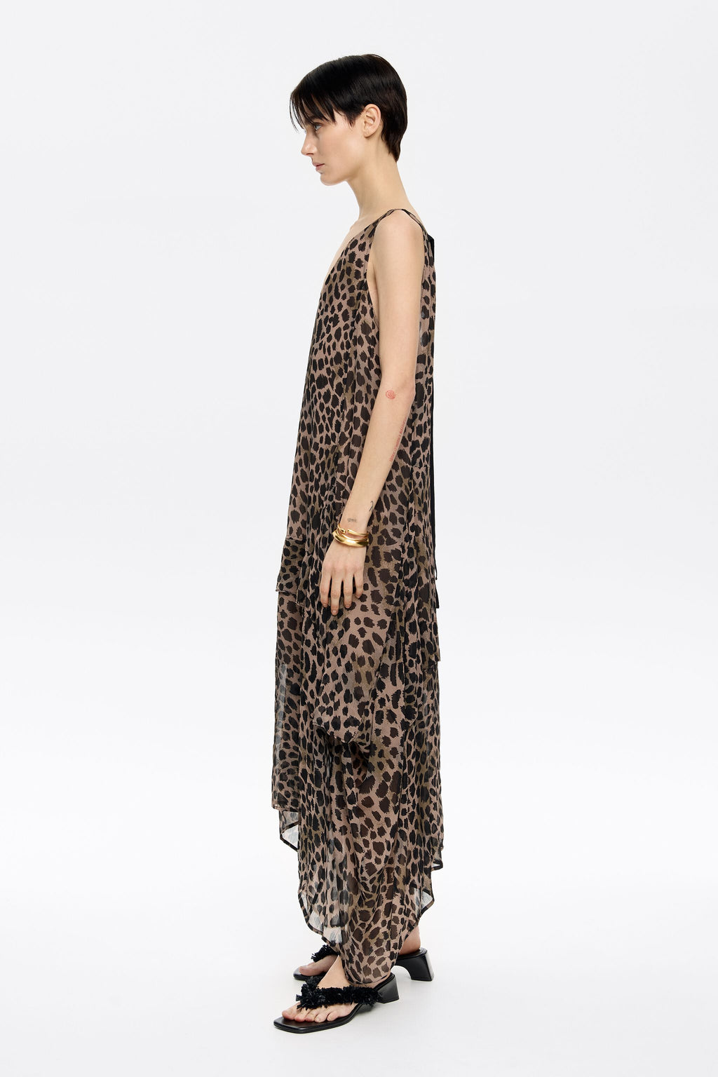 Khaki Cheetah asymmetric flowing dress