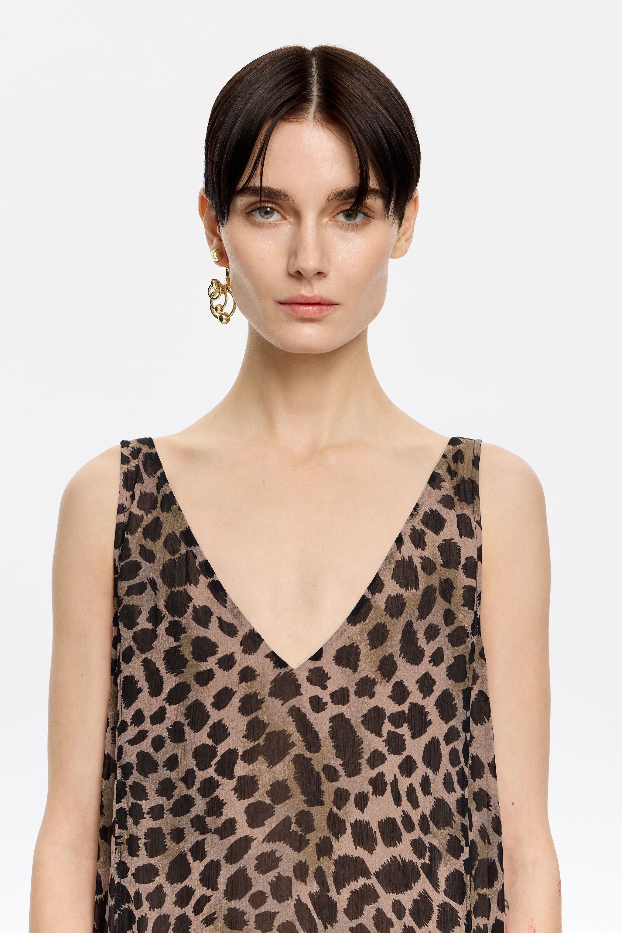 Khaki Cheetah asymmetric flowing dress