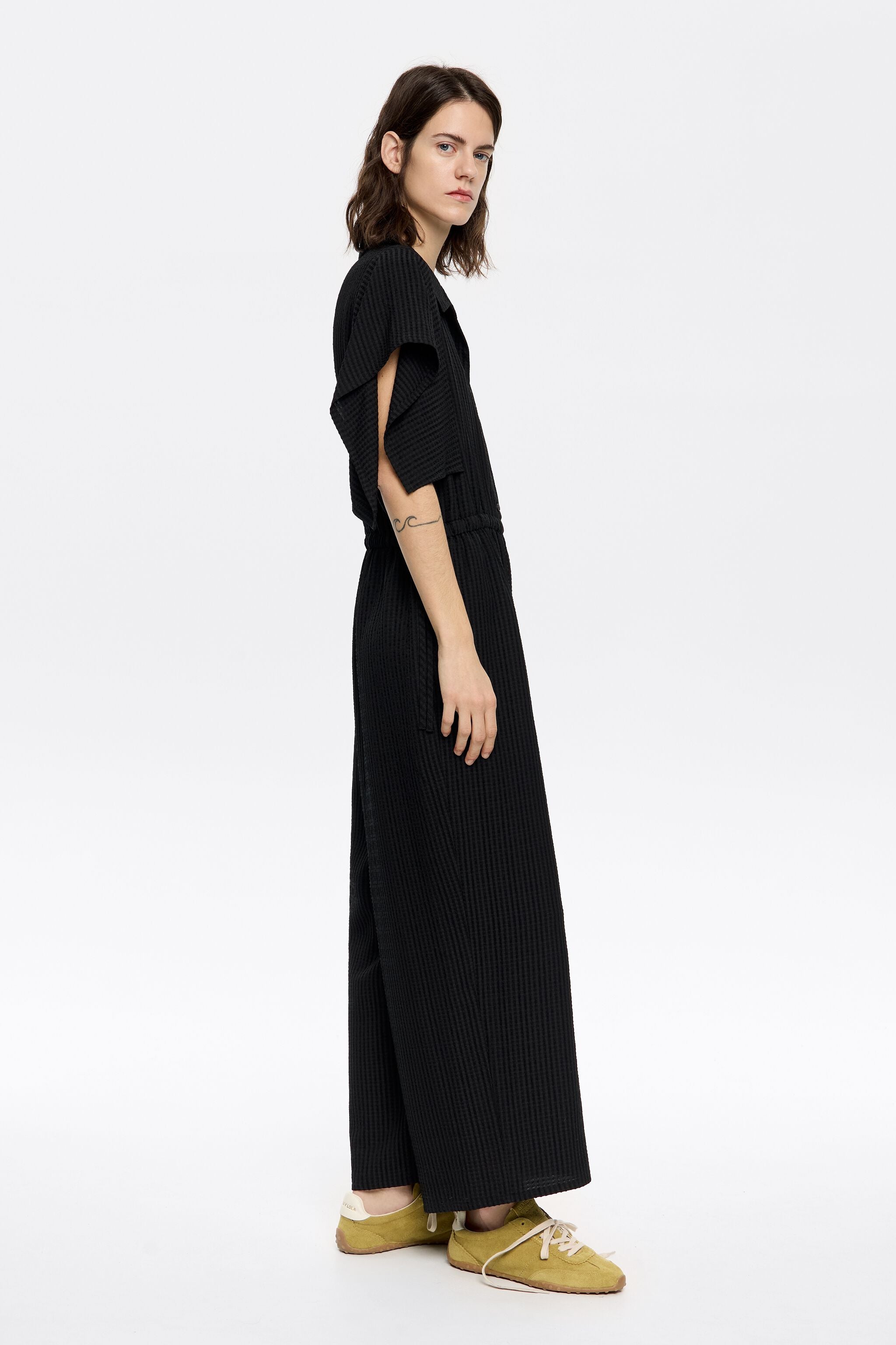 Black adjustable shirt jumpsuit