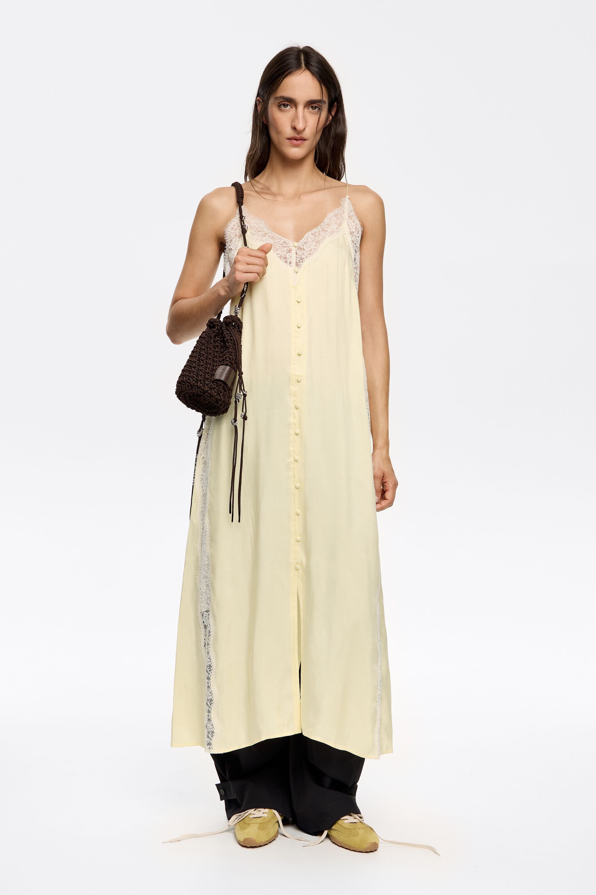 Light yellow lace strappy dress
