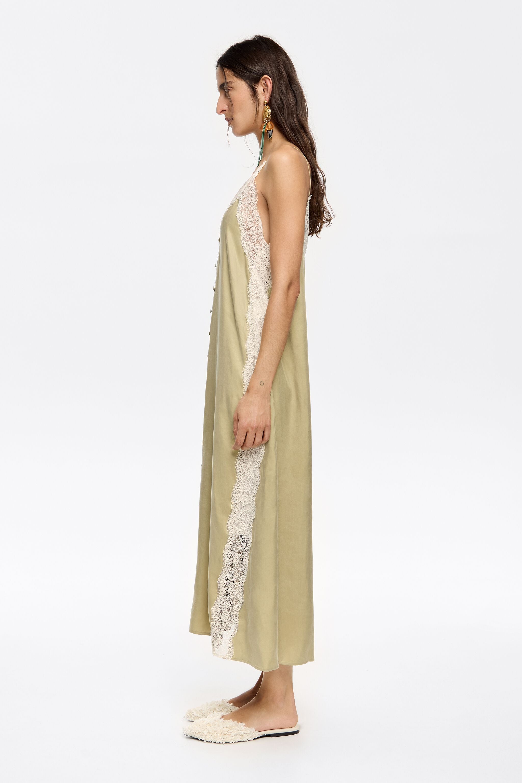 Light khaki lace strappy dress