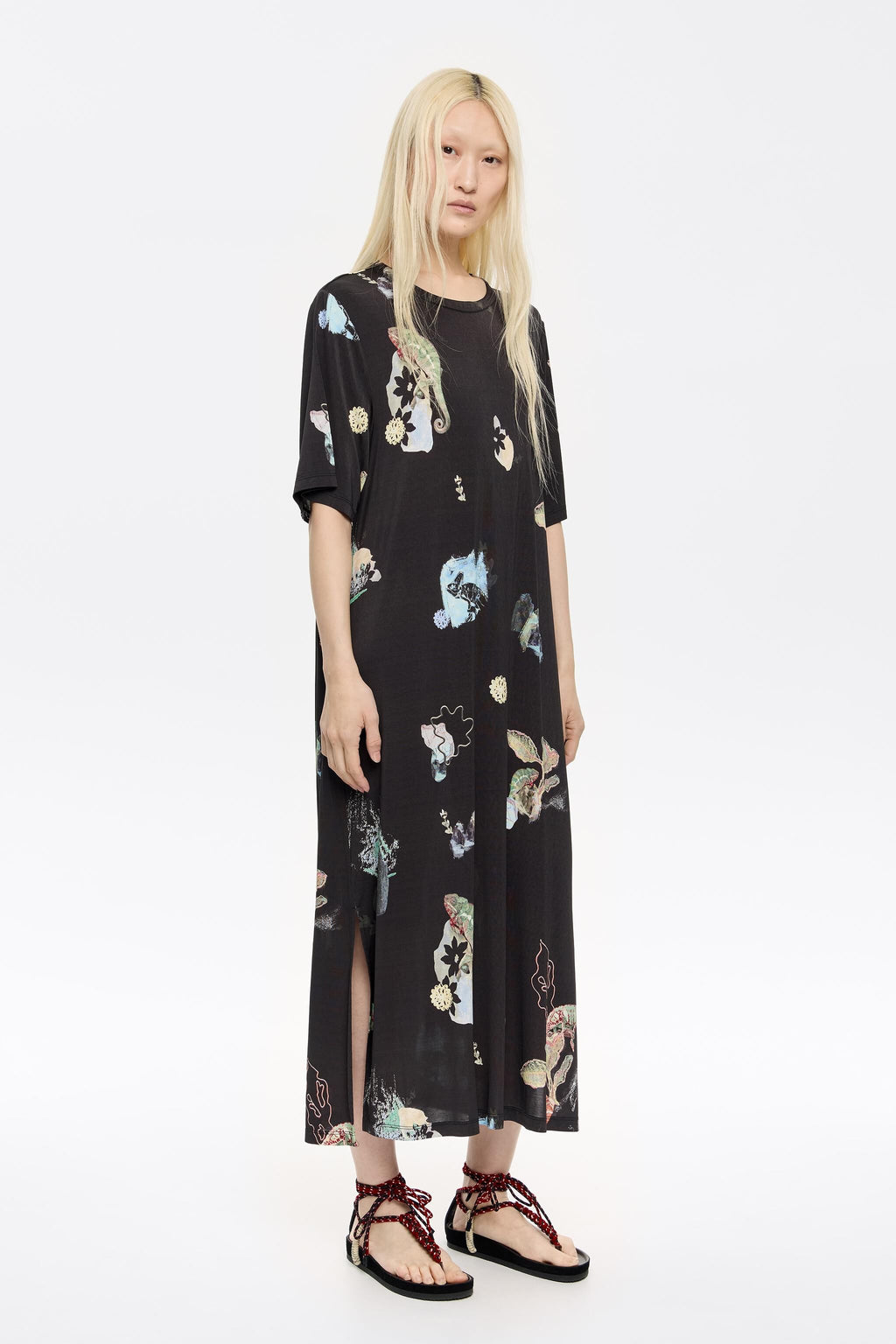 Long anthracite Chameleon T-shirt dress