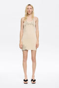 Sand floral crochet mini dress