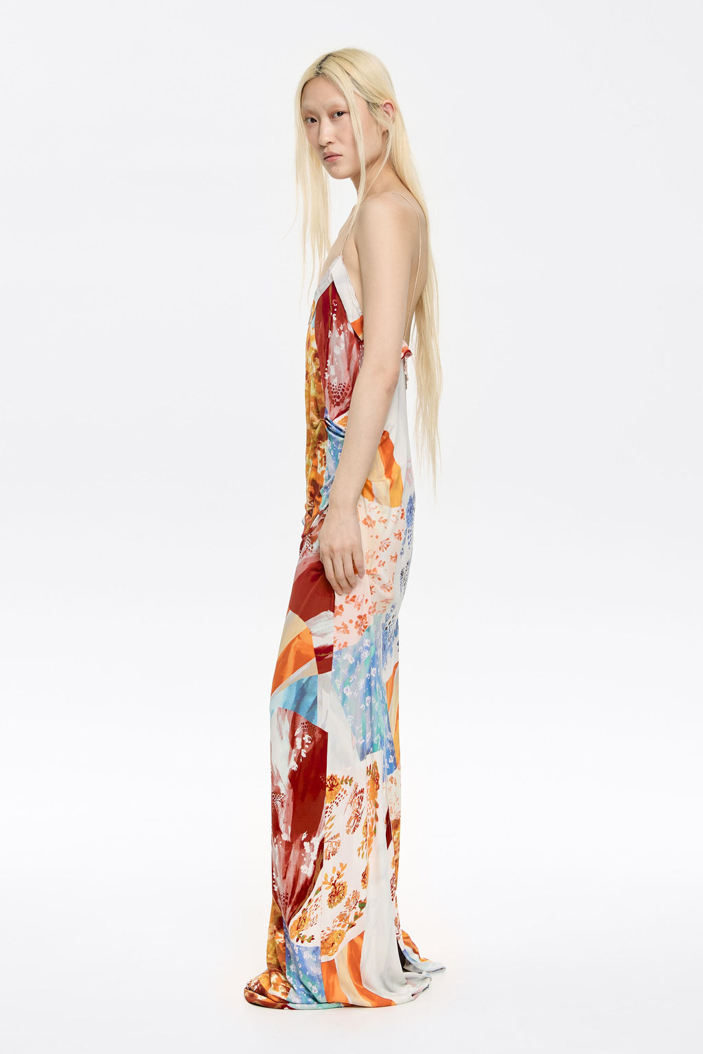 Long orange patchwork dress