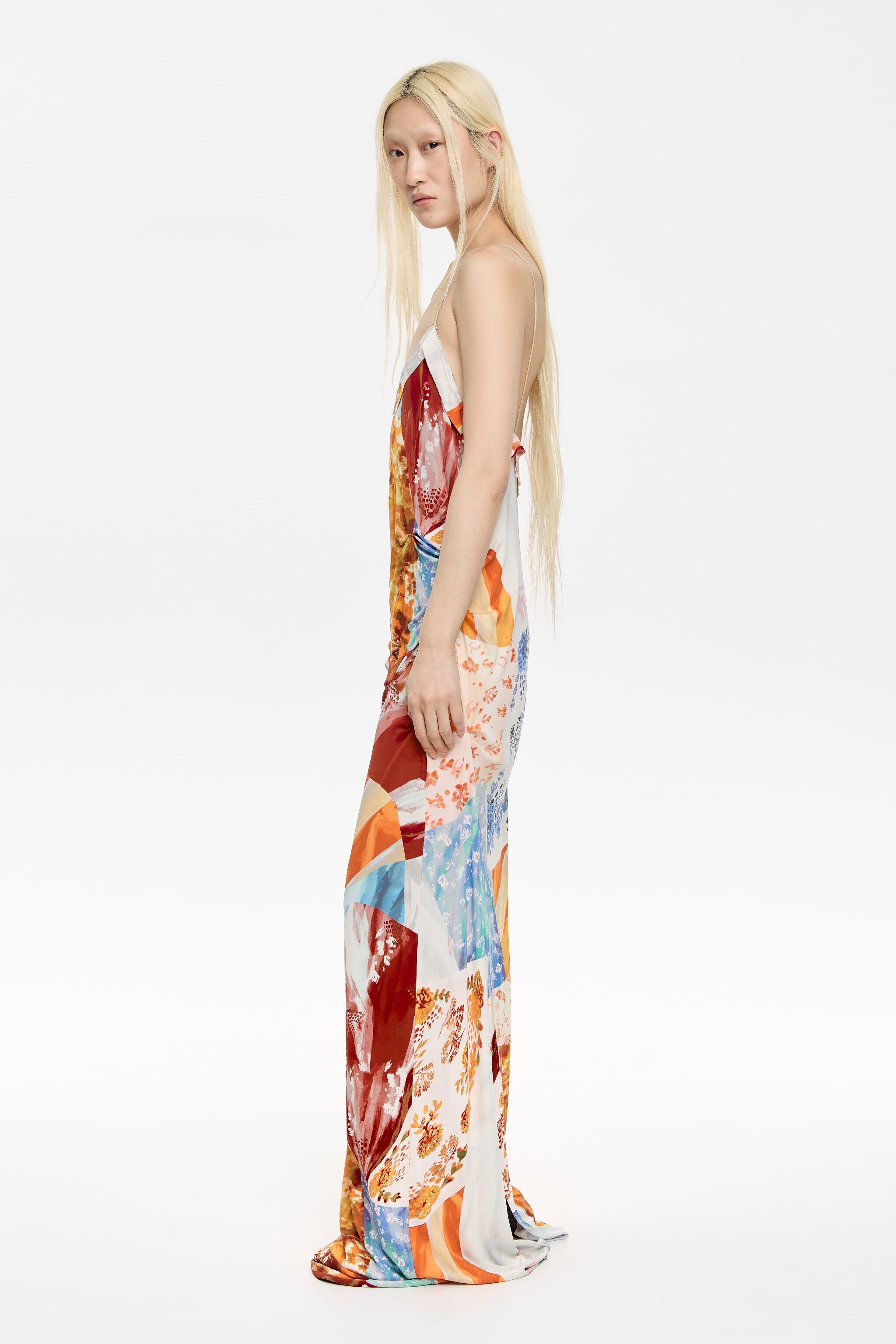 Long orange patchwork dress