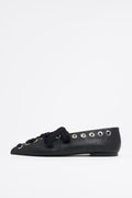 Black leather lace-up ballerina