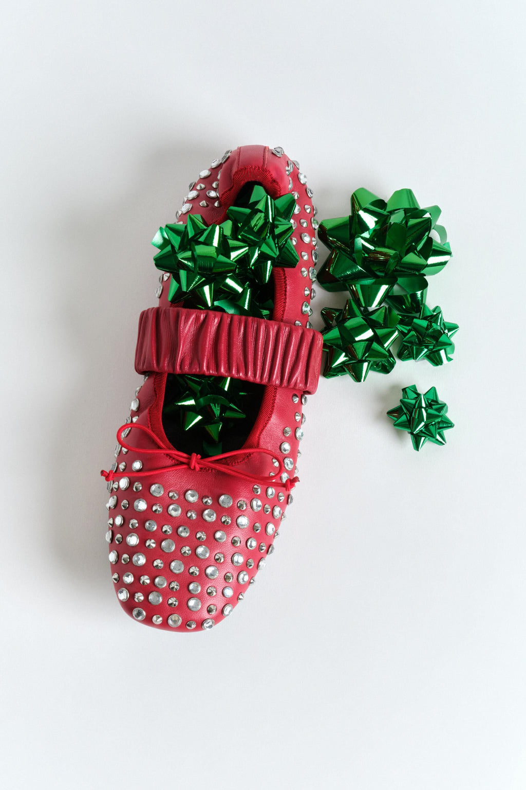 Studded red leather ballerina