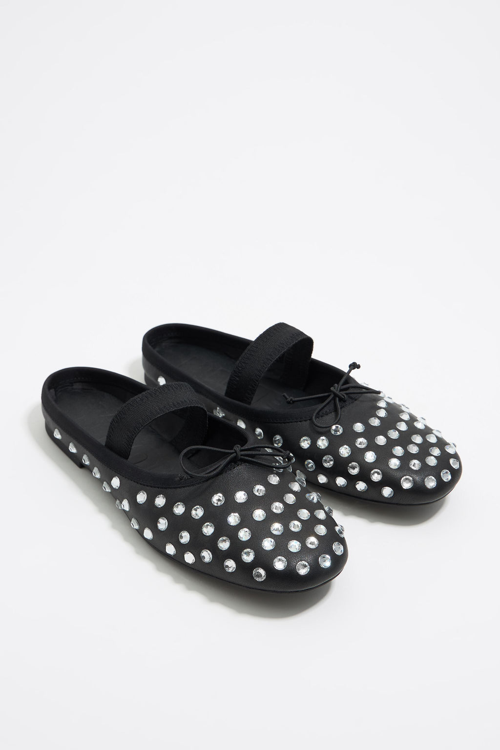 Black leather and crystals slingback ballerina