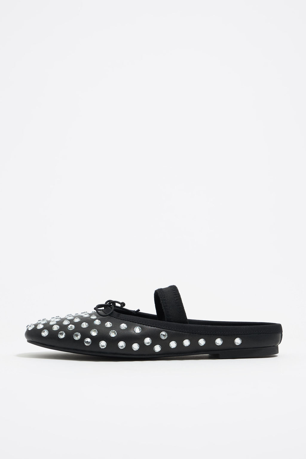 Black leather and crystals slingback ballerina