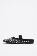 Black leather and crystals slingback ballerina