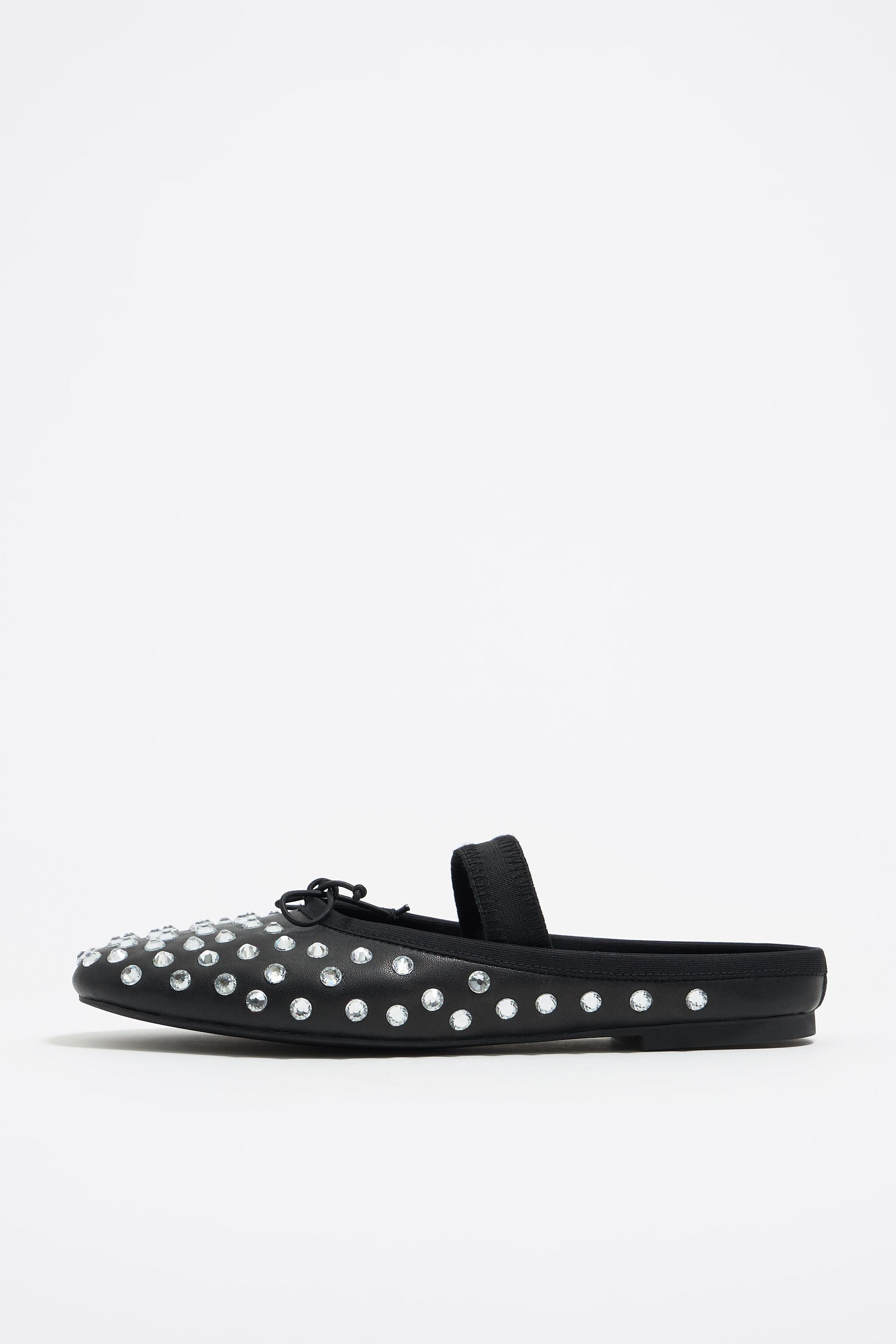 Black leather and crystals slingback ballerina