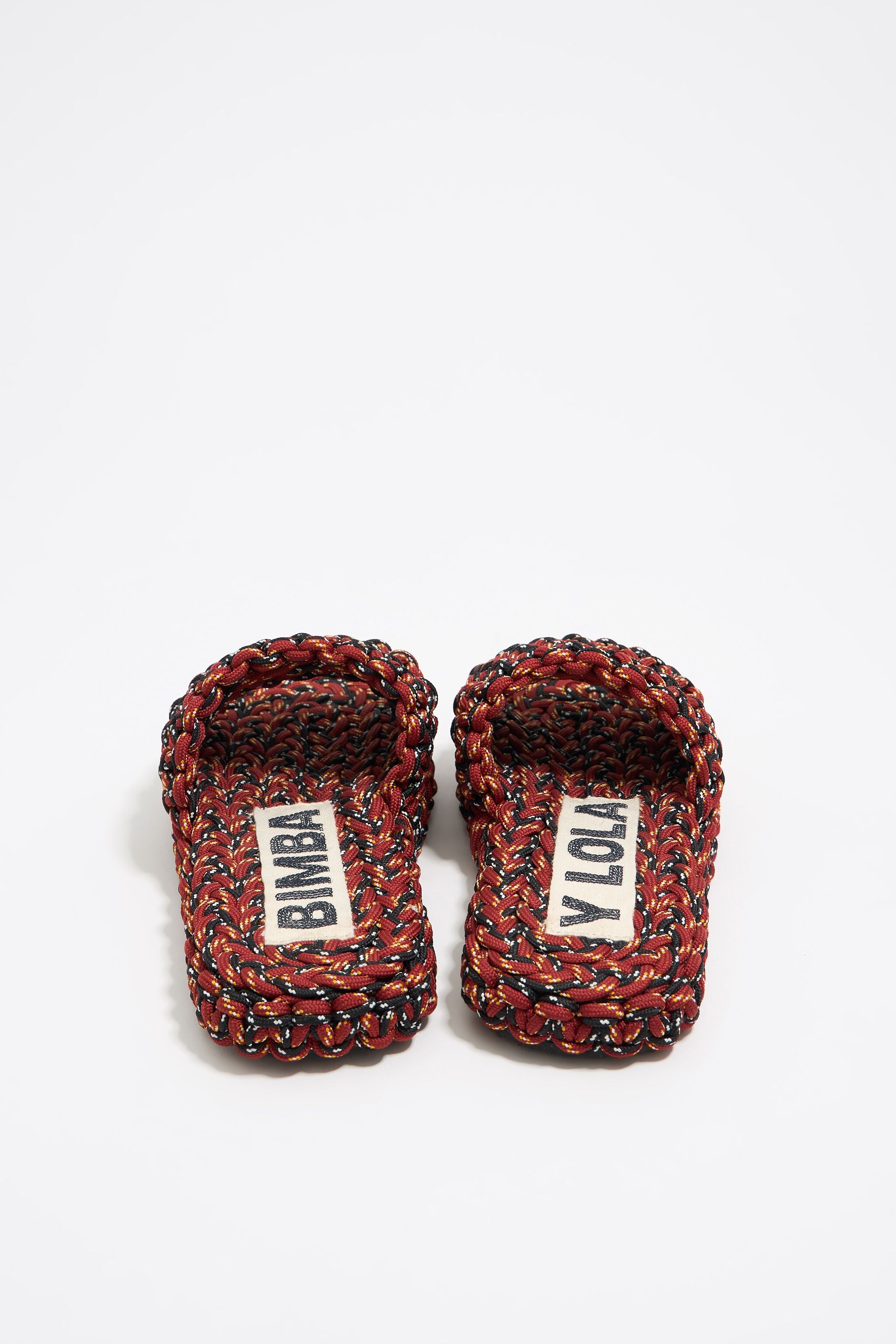 Red plaited rope flat sandal