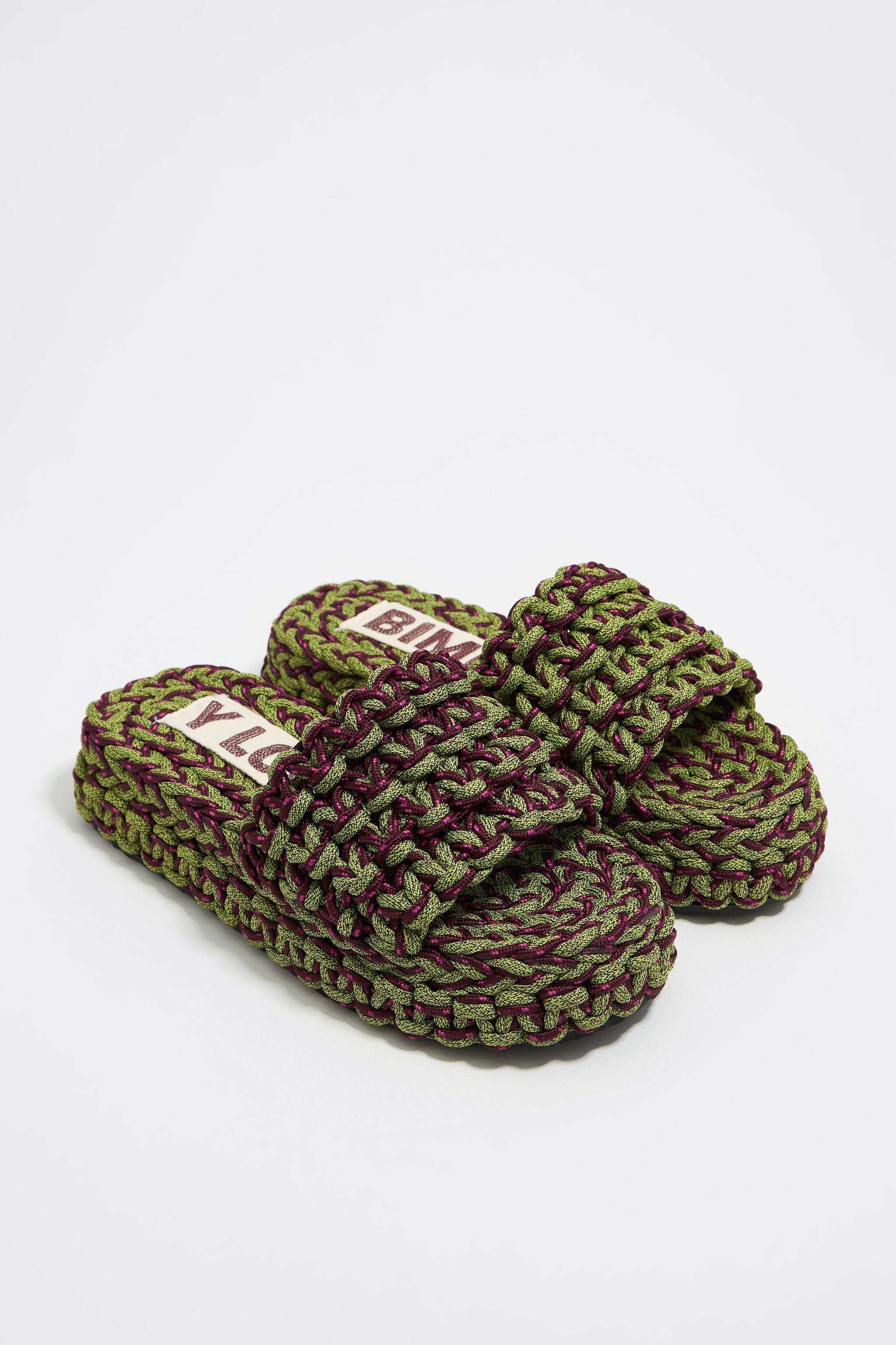 Green plaited rope platform sandal