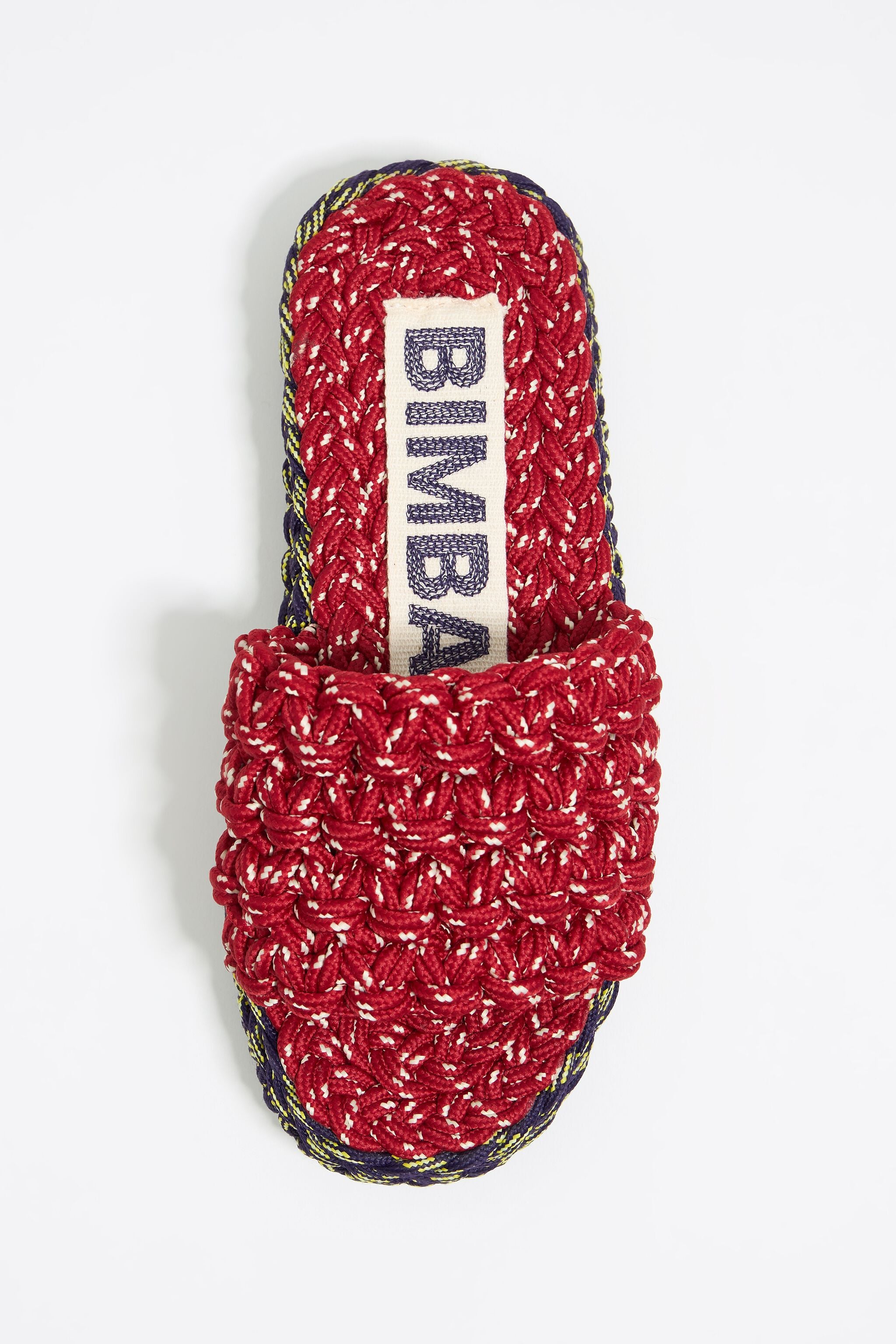 Blue and red plaited rope platform sandal