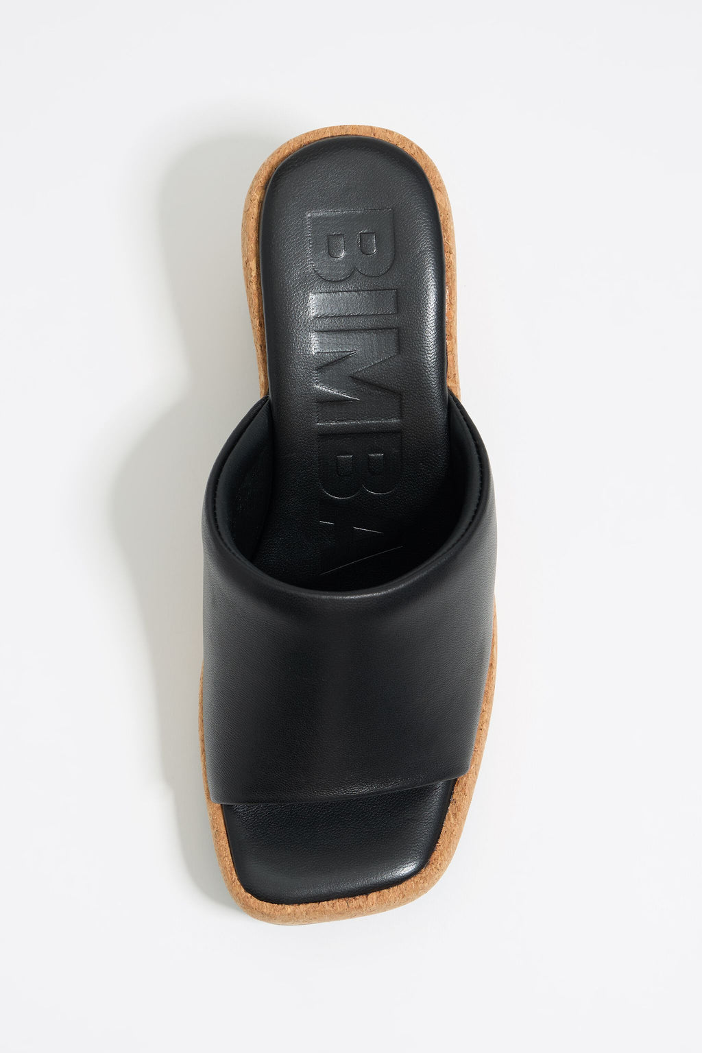 Black leather heeled sandal with cork platform
