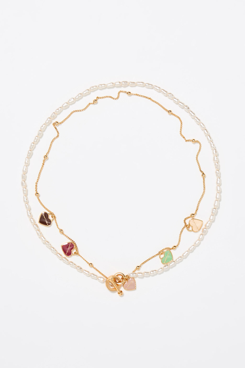 Gold-tone chain and pearl heart logo double-layer necklace
