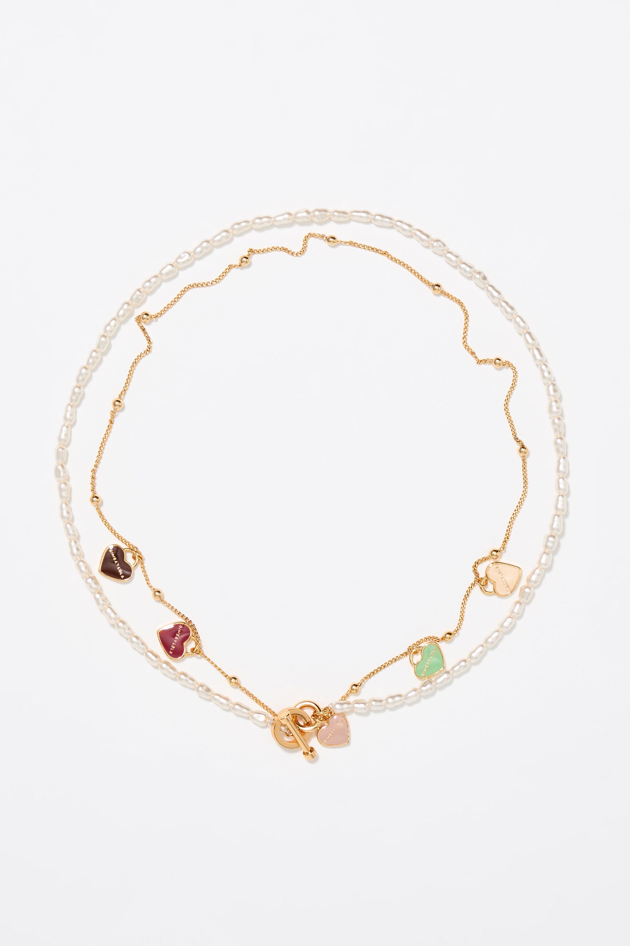 Gold-tone chain and pearl heart logo double-layer necklace