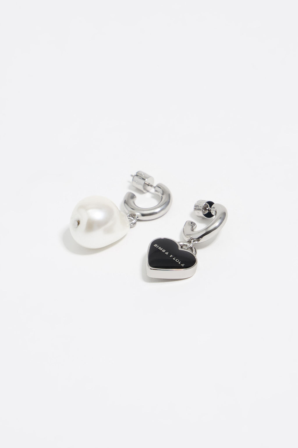 silver pearl heart hoop earrings