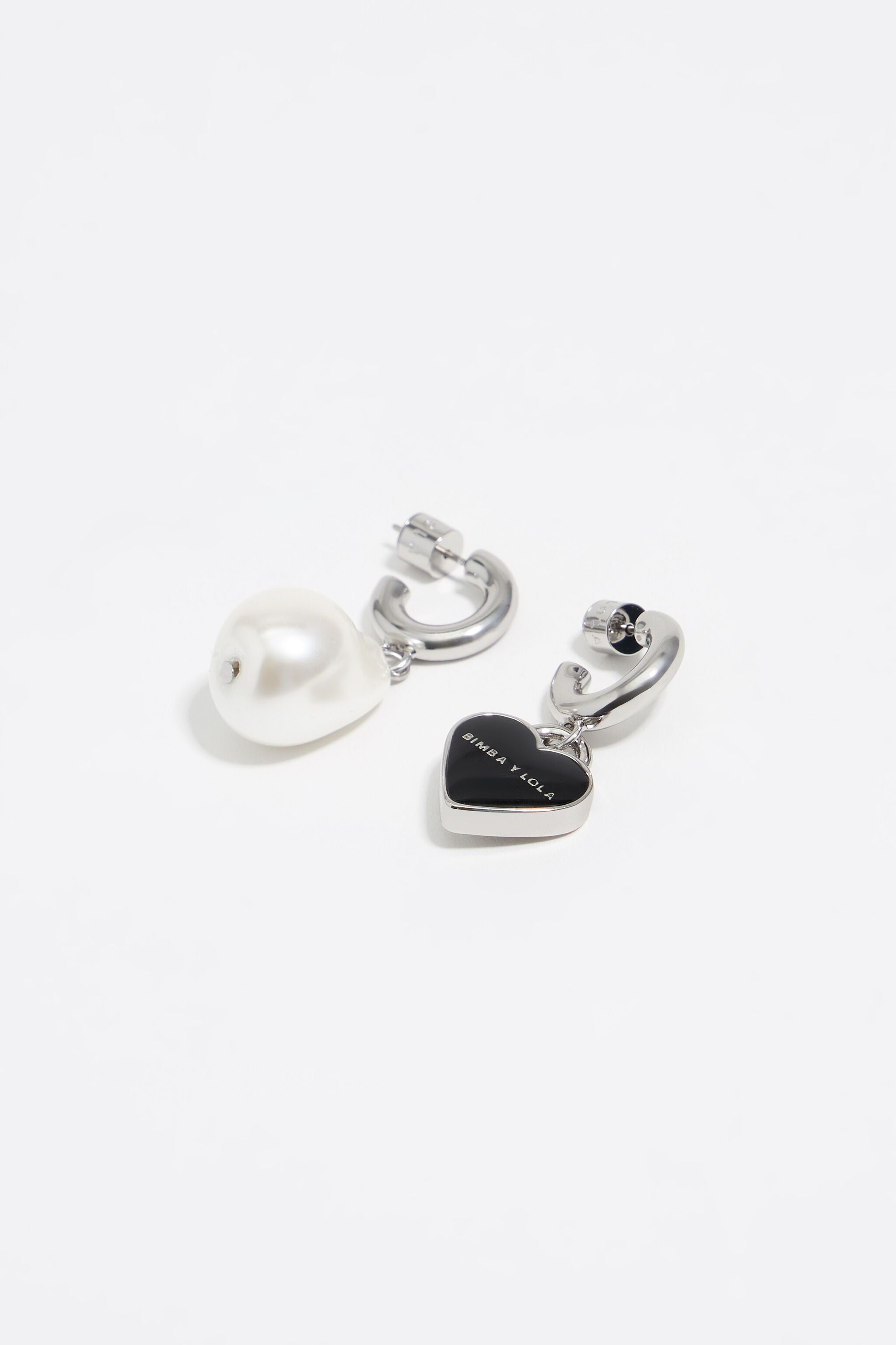 silver pearl heart hoop earrings