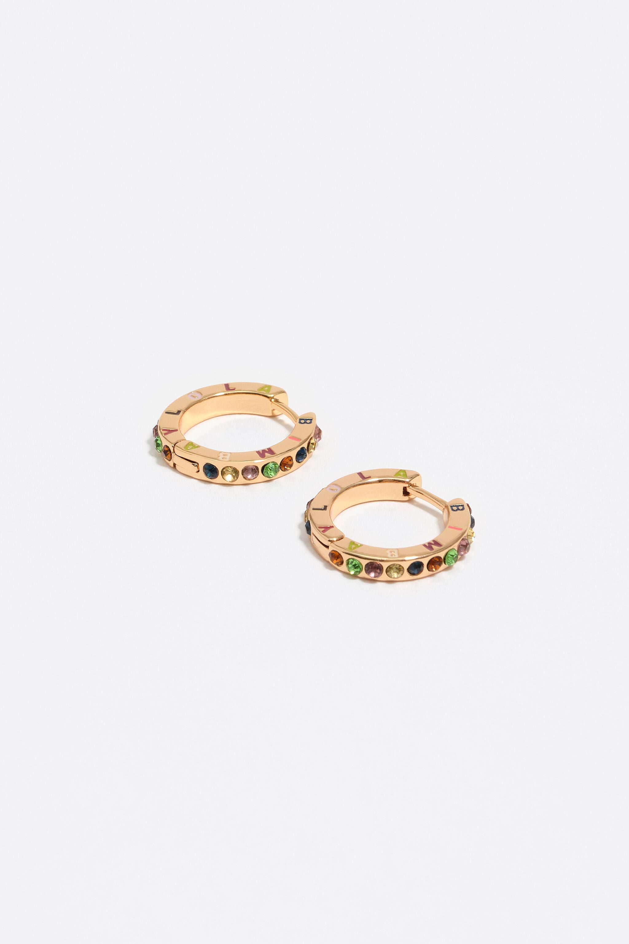 Multicolored crystals and logo hoop earrings