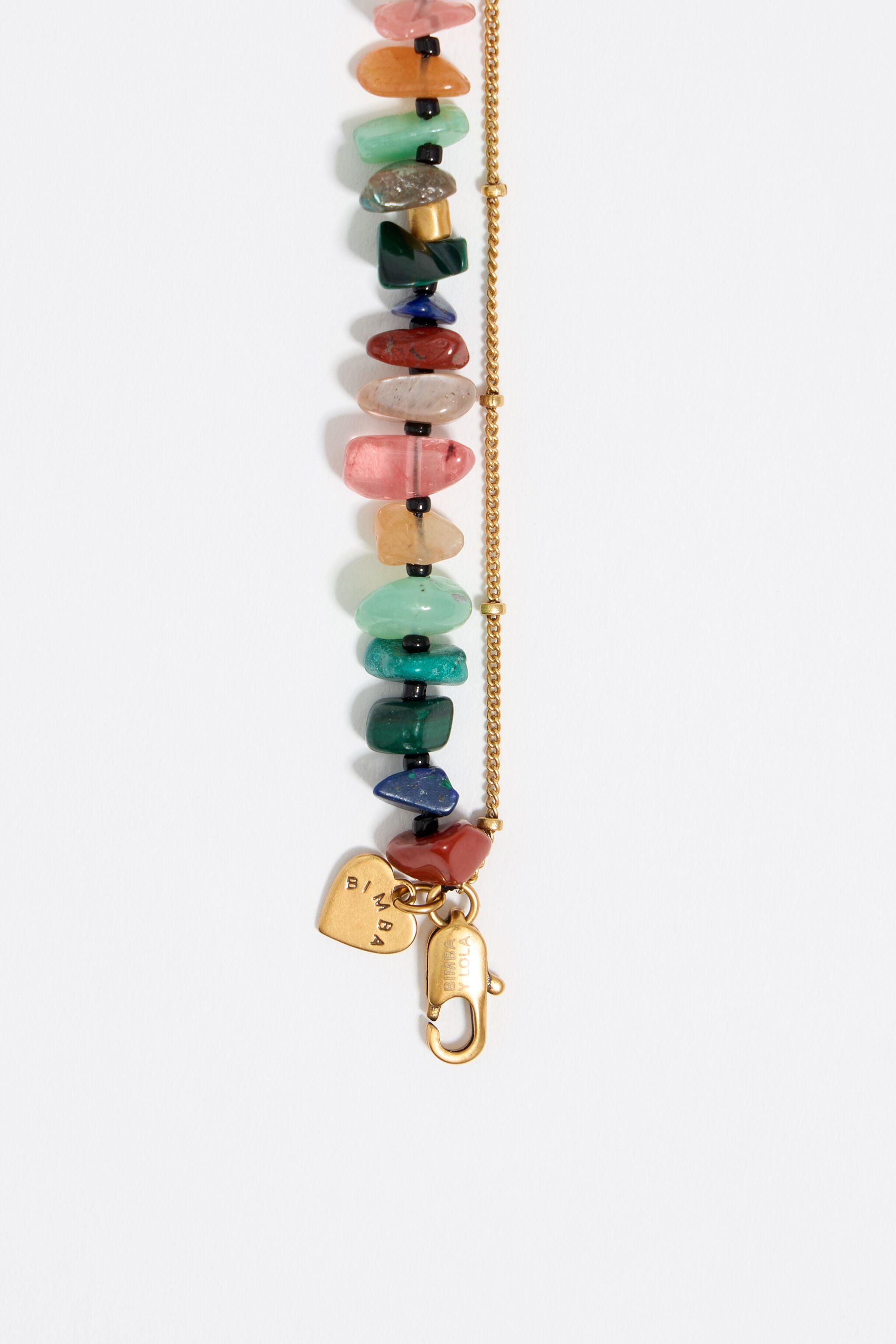 Matte gold-tone double-layer chain and multicolor stones bracelet