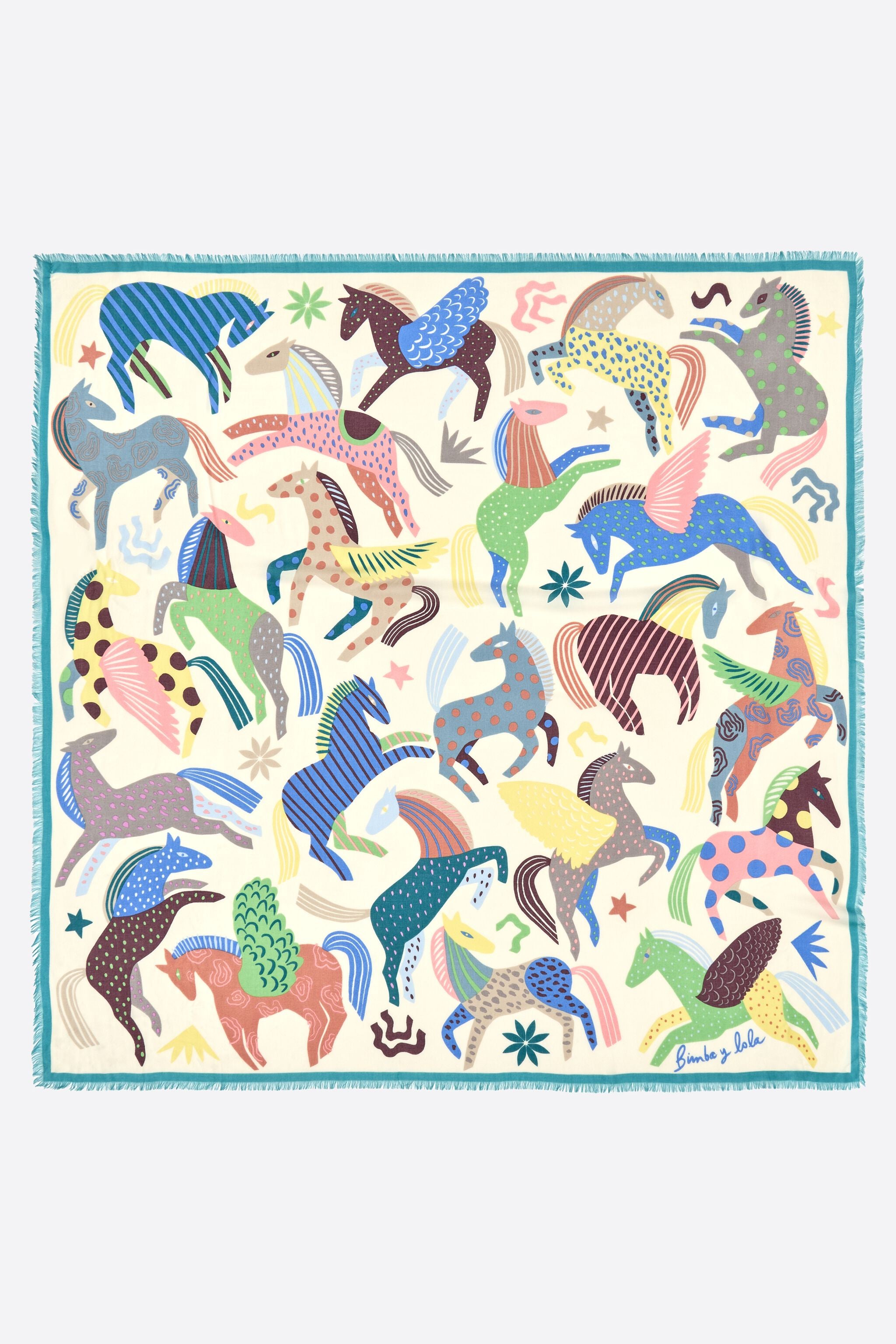 Pastel color horse shawl with mini prints