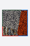 Brown animal print patchwork scarf with contrast borders