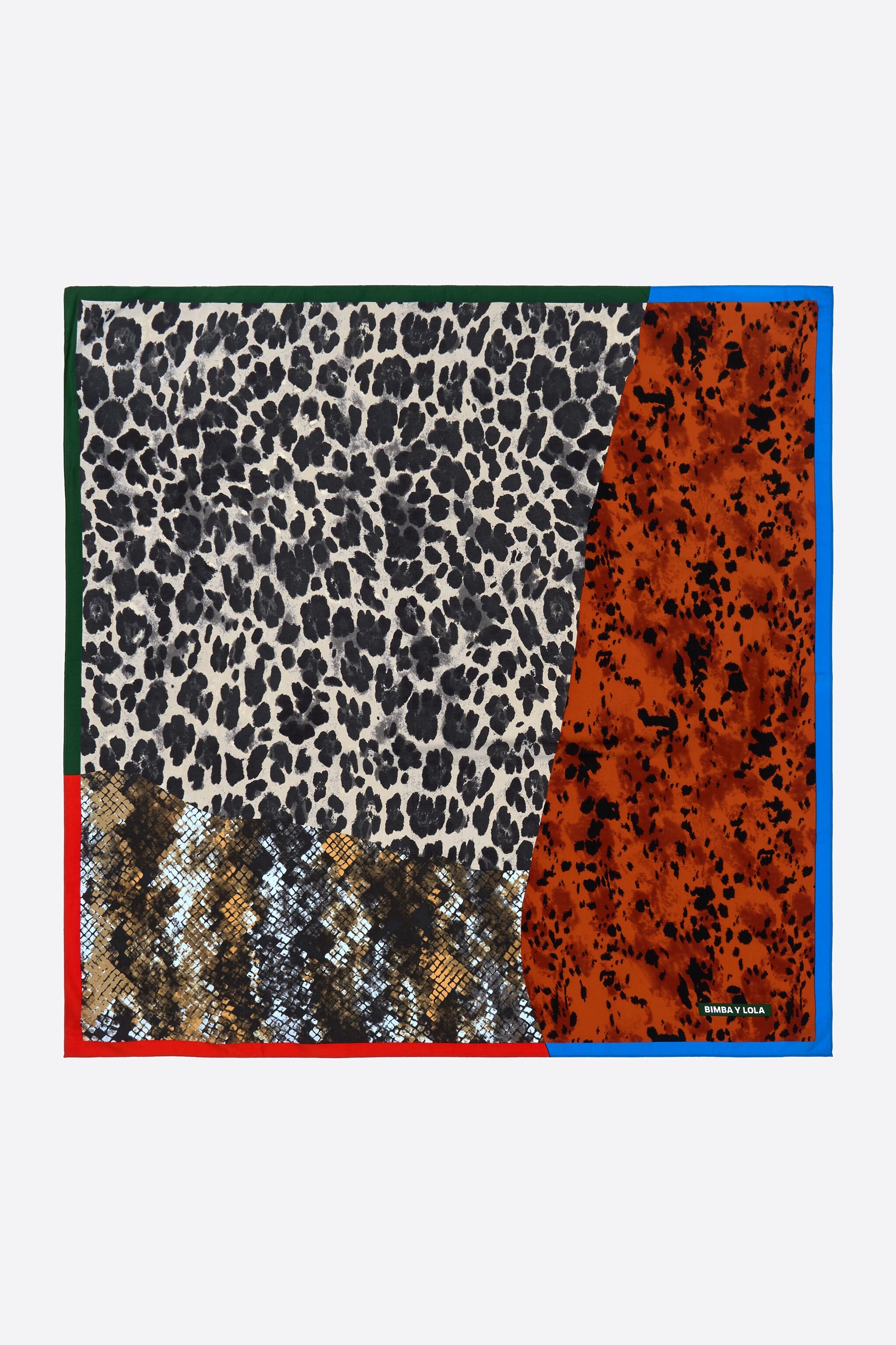 Brown animal print patchwork scarf with contrast borders