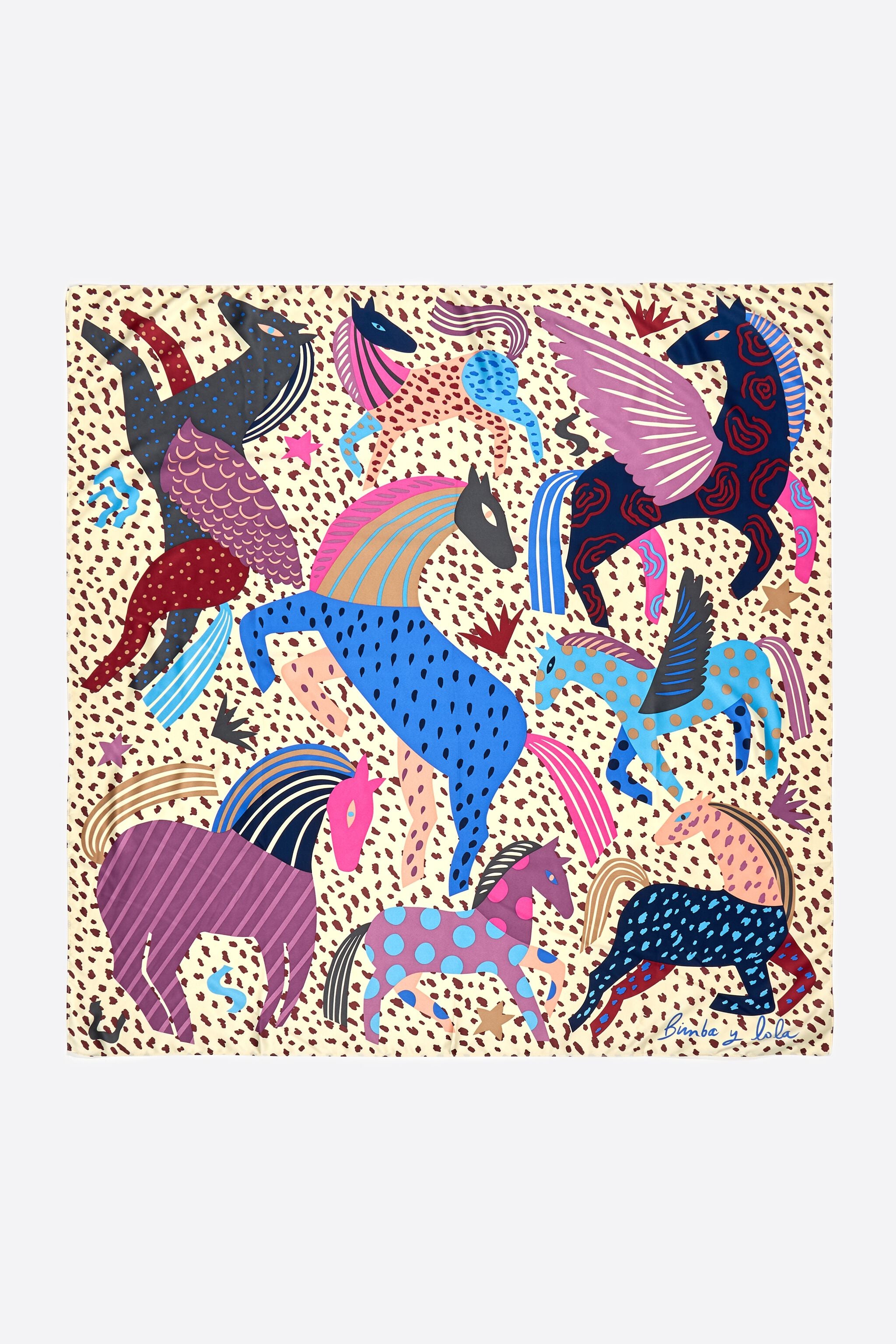Garnet horse scarf with mini prints and splodge print