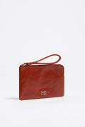 Large burnt orange leather coin purse