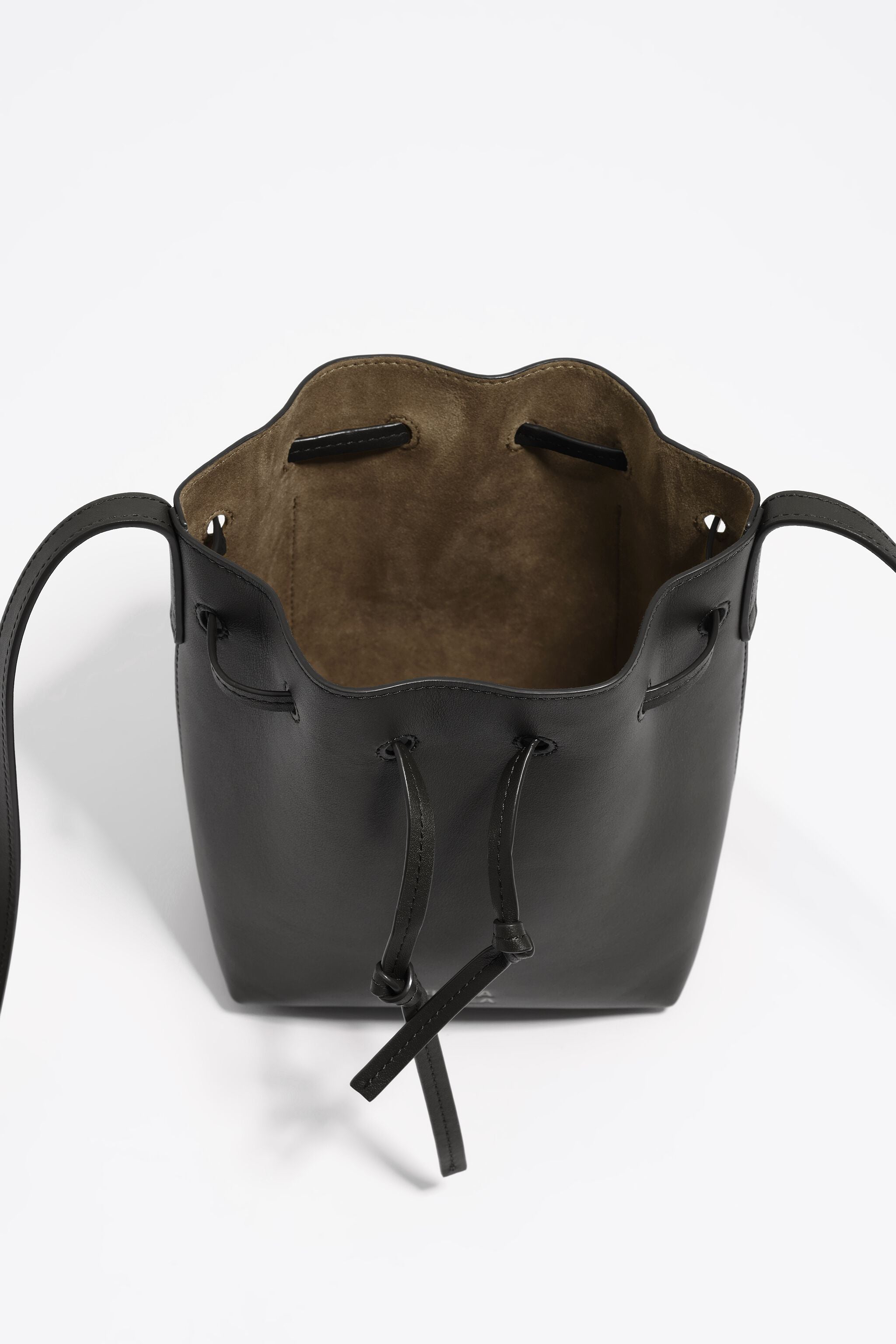 Black leather bucket bag