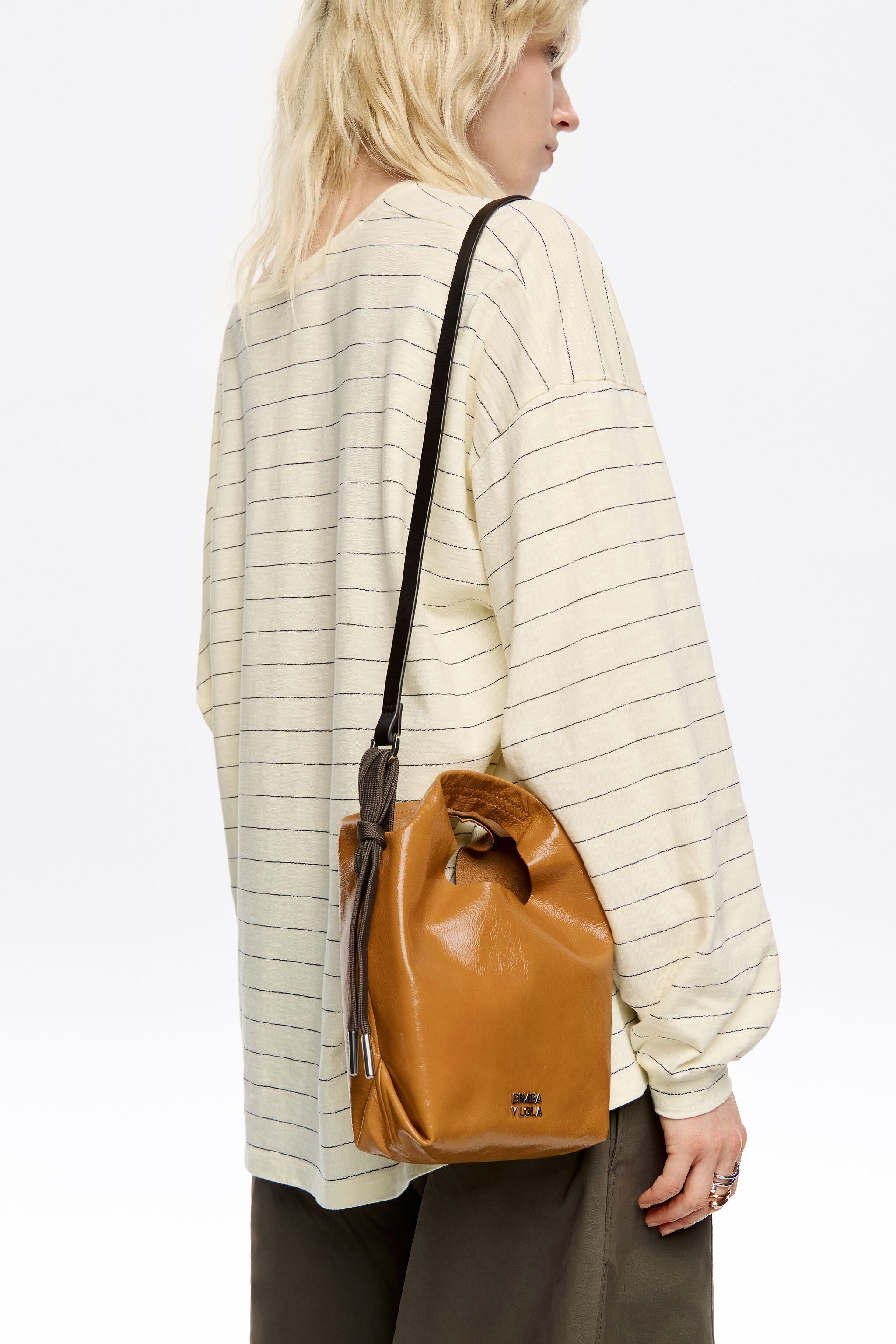 Caramel leather mini Paper bag