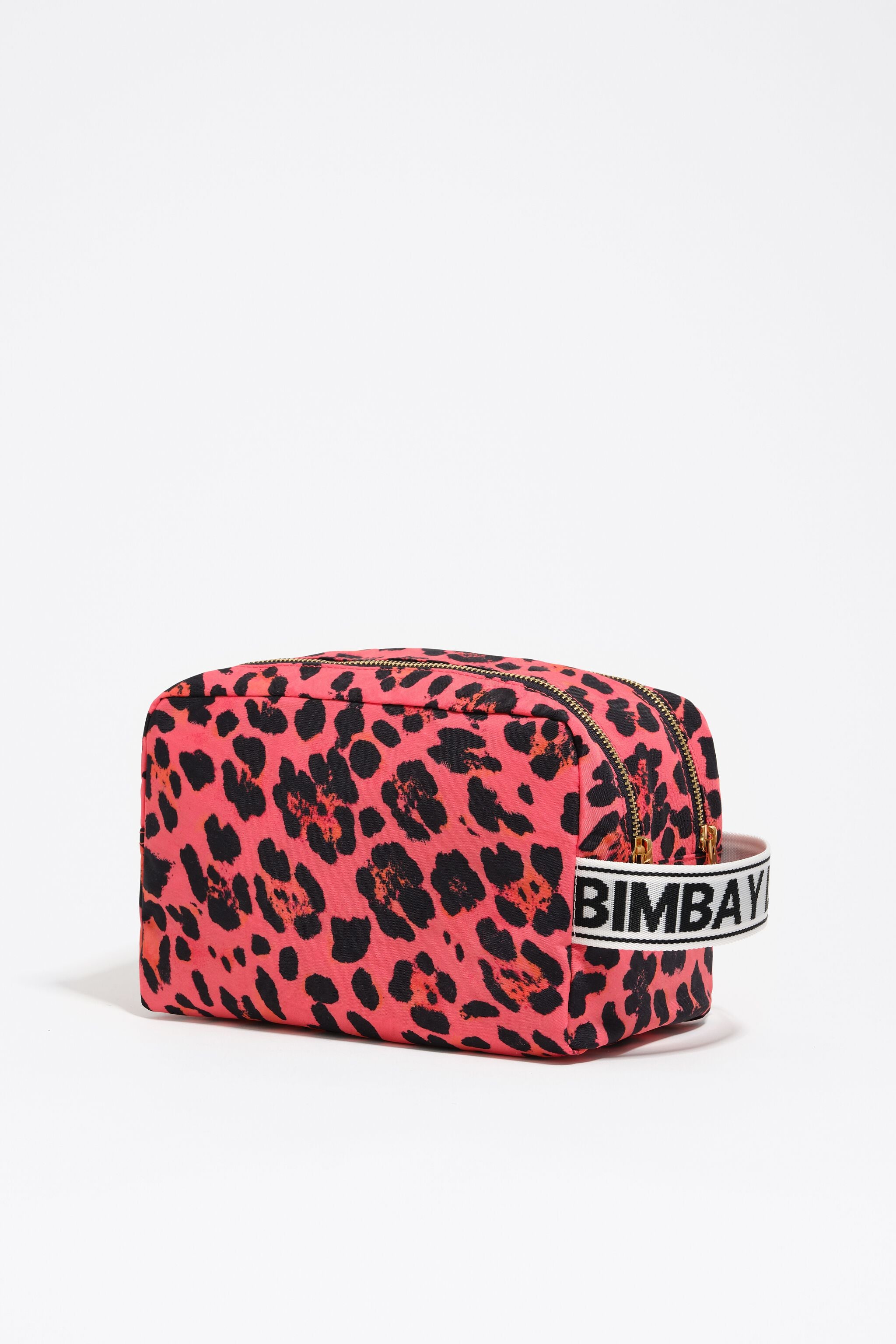 Large electric pink Leopard print nylon make-up case