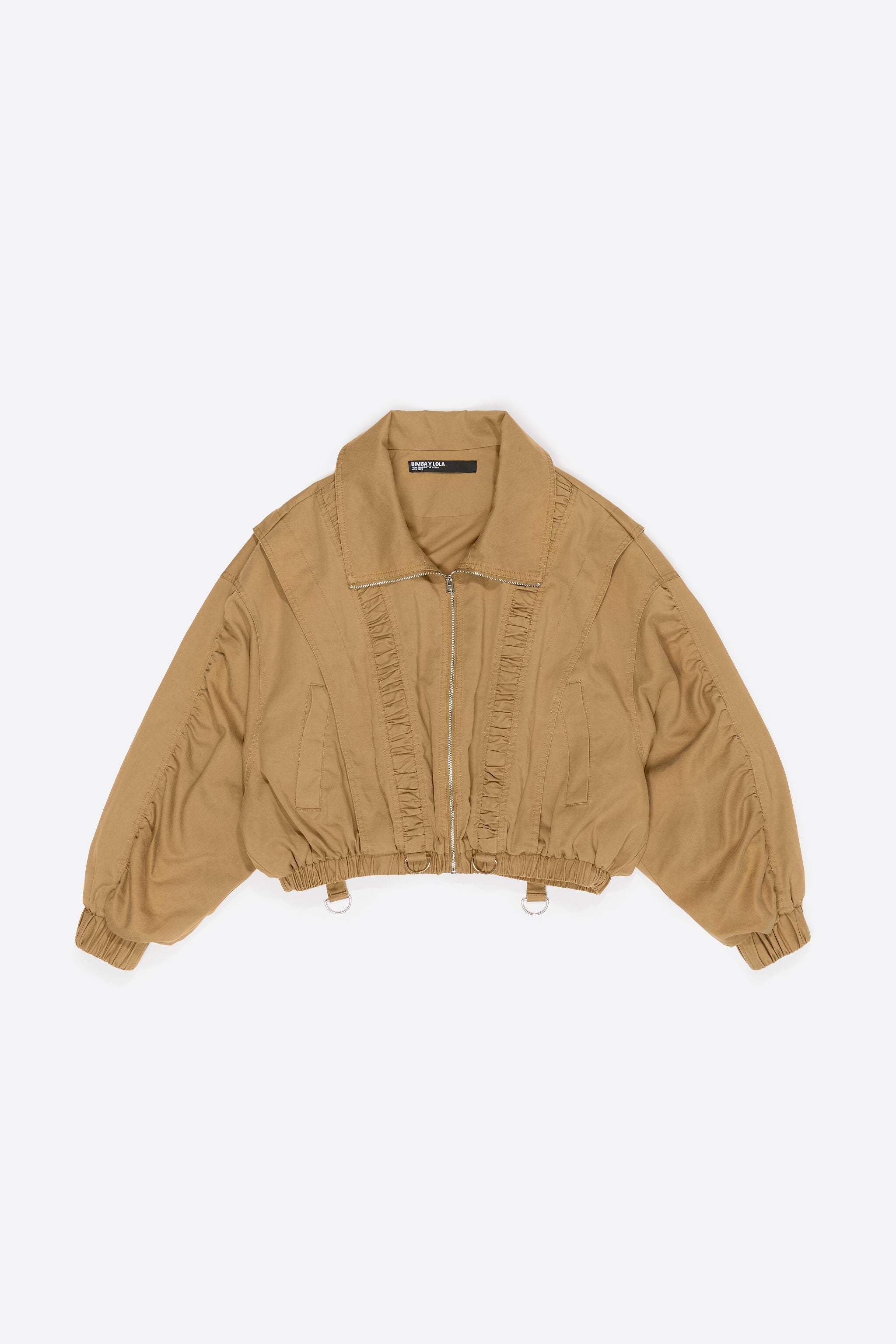 Oversize washed camel gathered jacket
