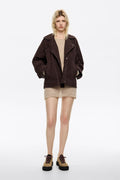Dark brown suede double-breasted jacket