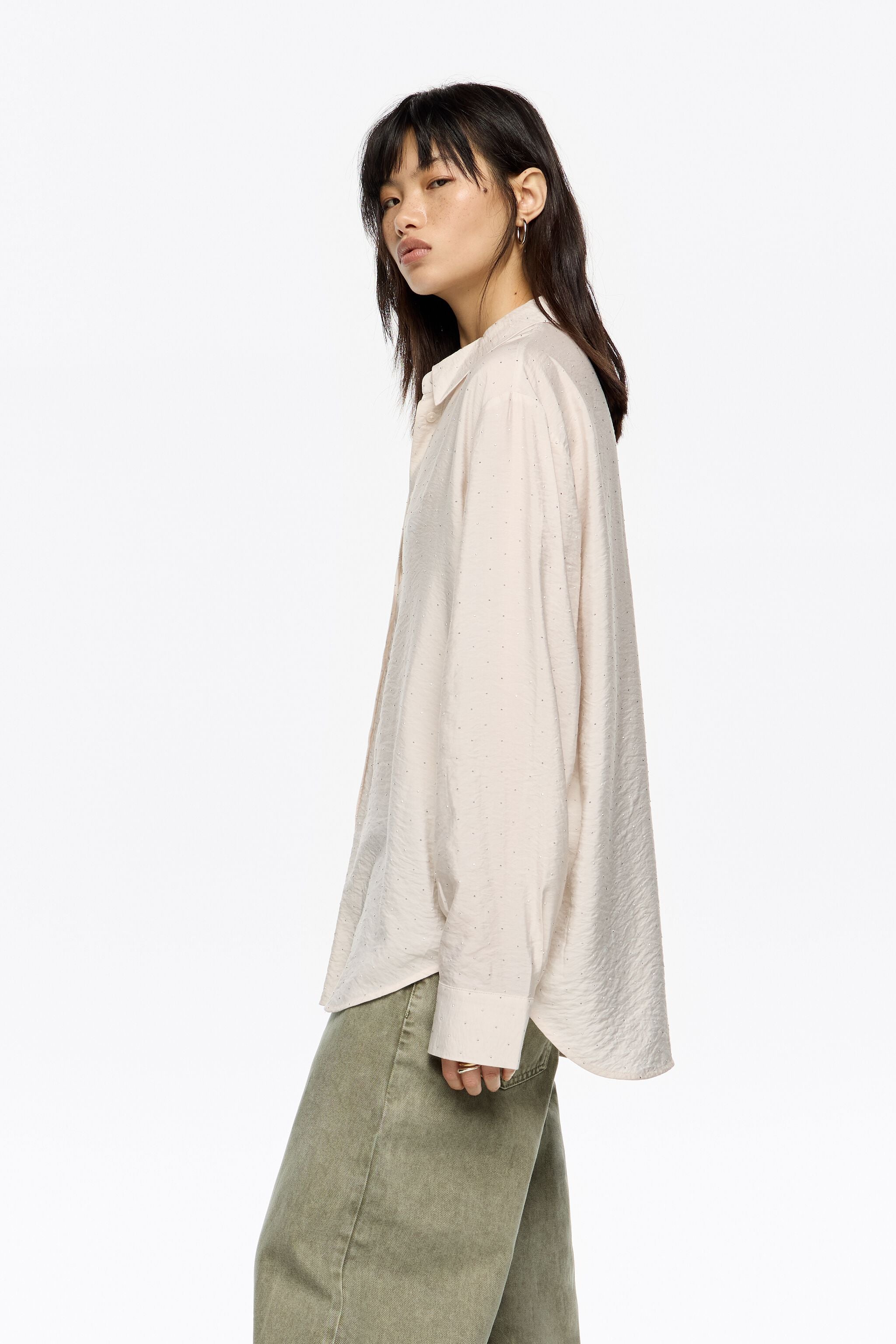 Ivory rhinestones boxy shirt