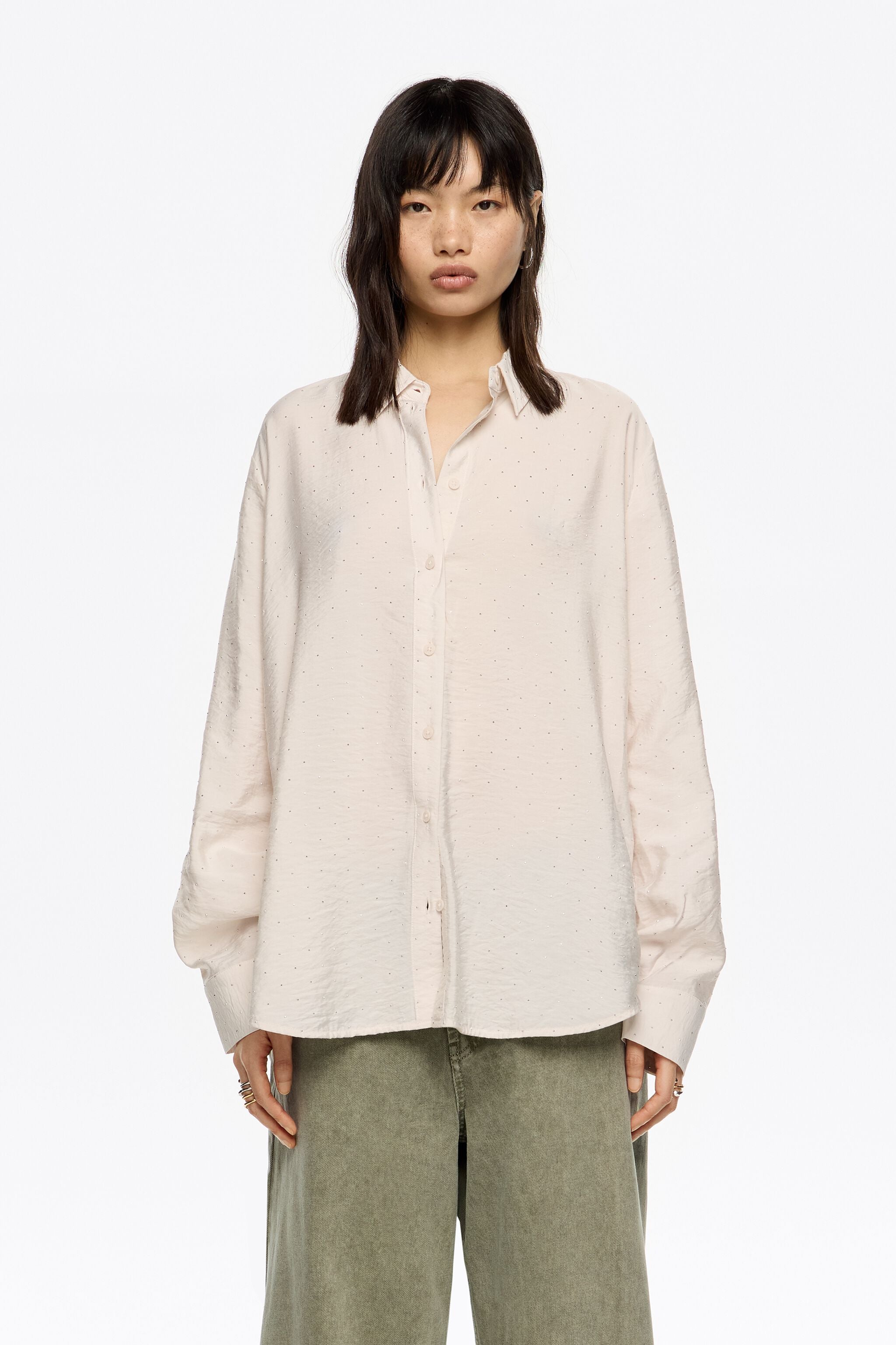 Ivory rhinestones boxy shirt