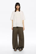 Dark khaki adjustable barrel leg trousers