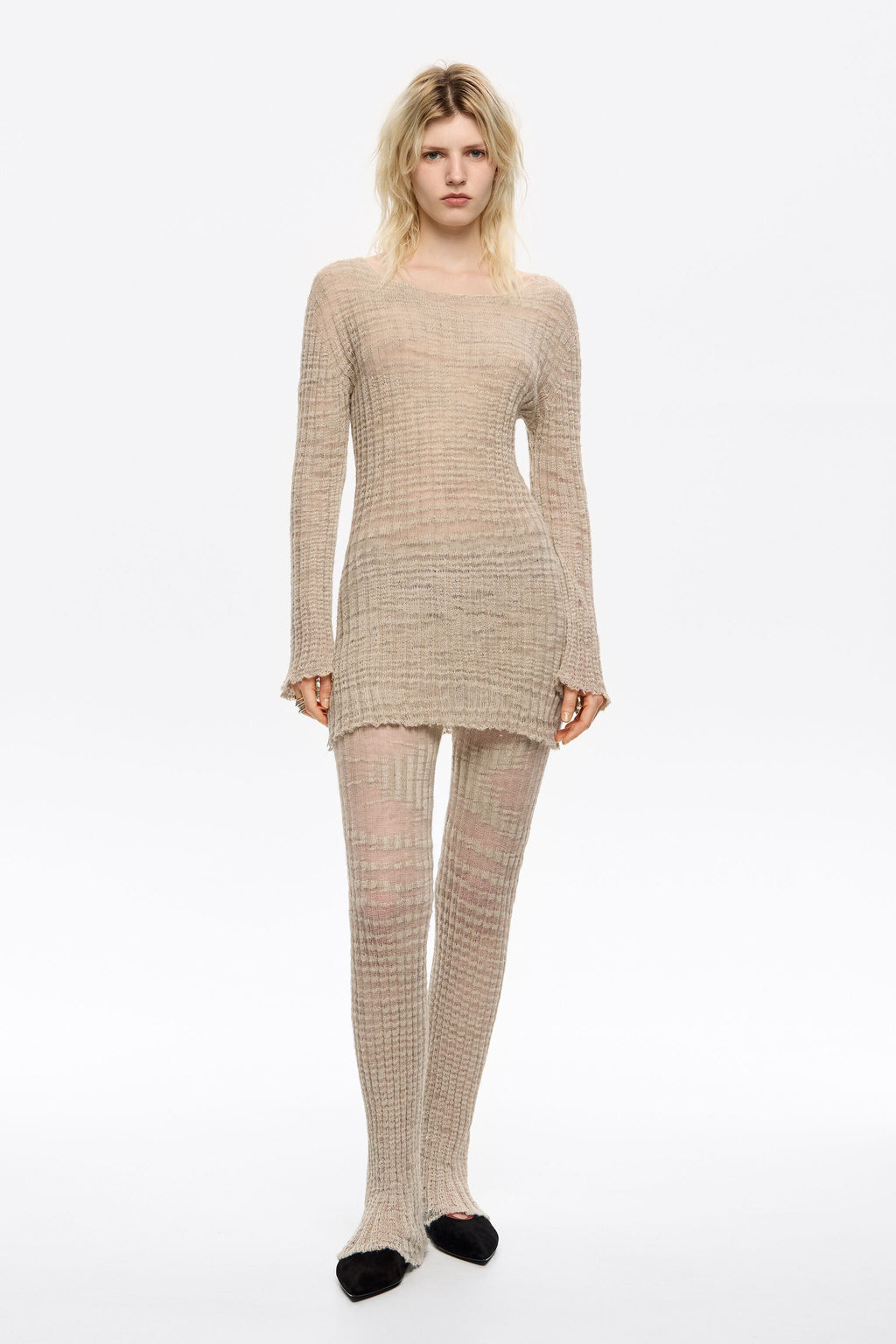 Sand lurex leggings