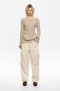 Ivory denim trousers with zips