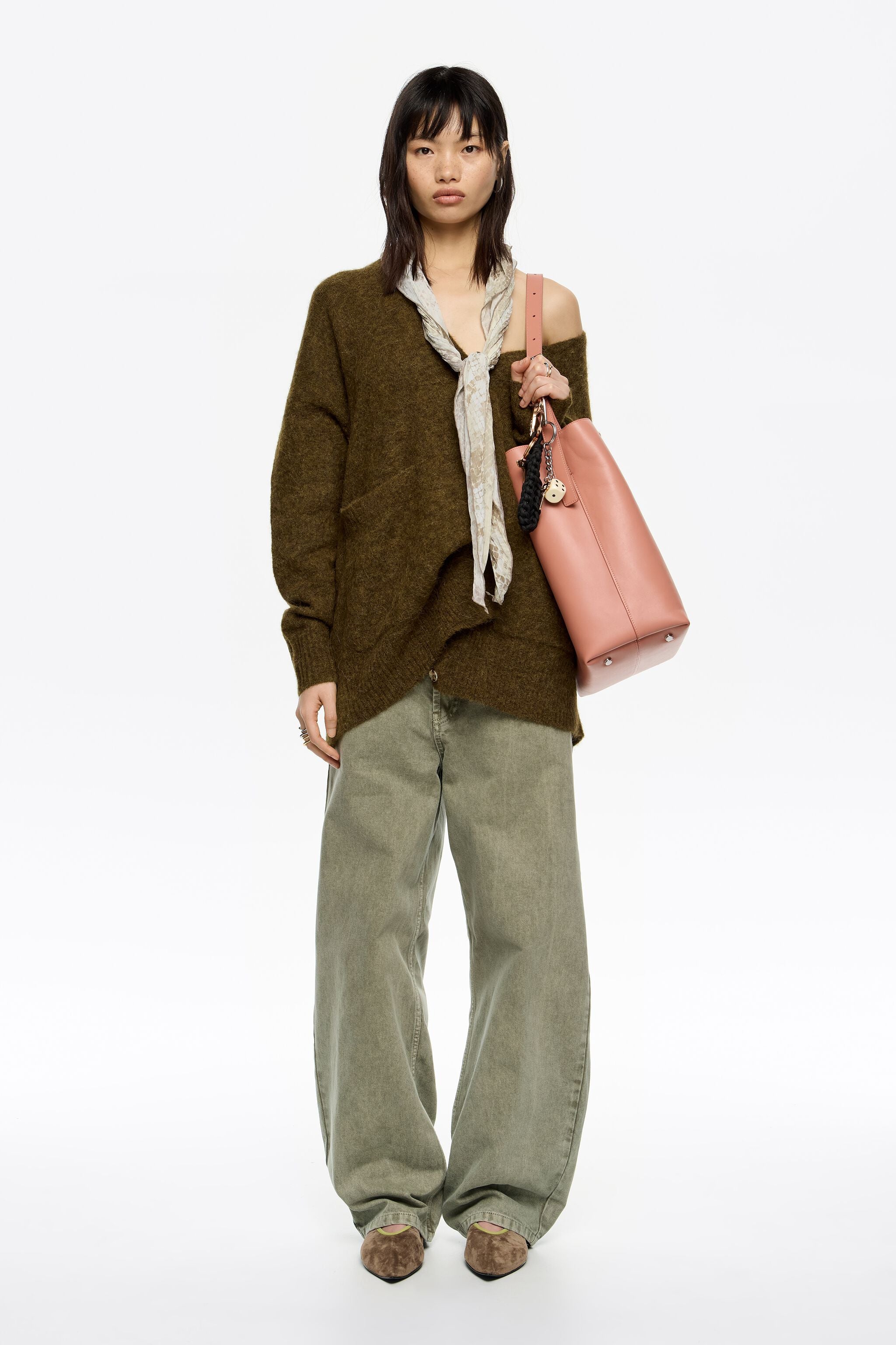 Long khaki alpaca cardigan