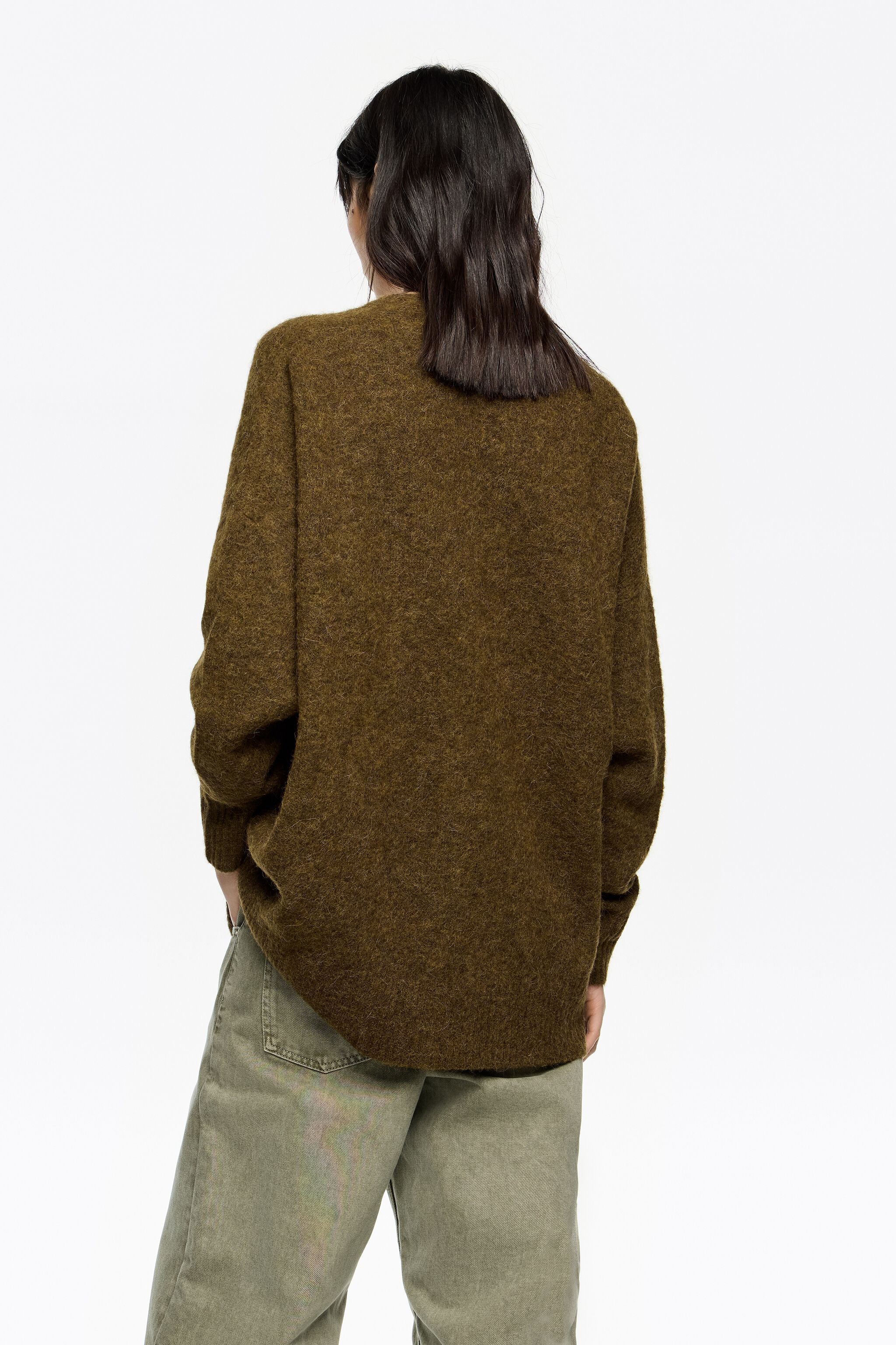 Long khaki alpaca cardigan