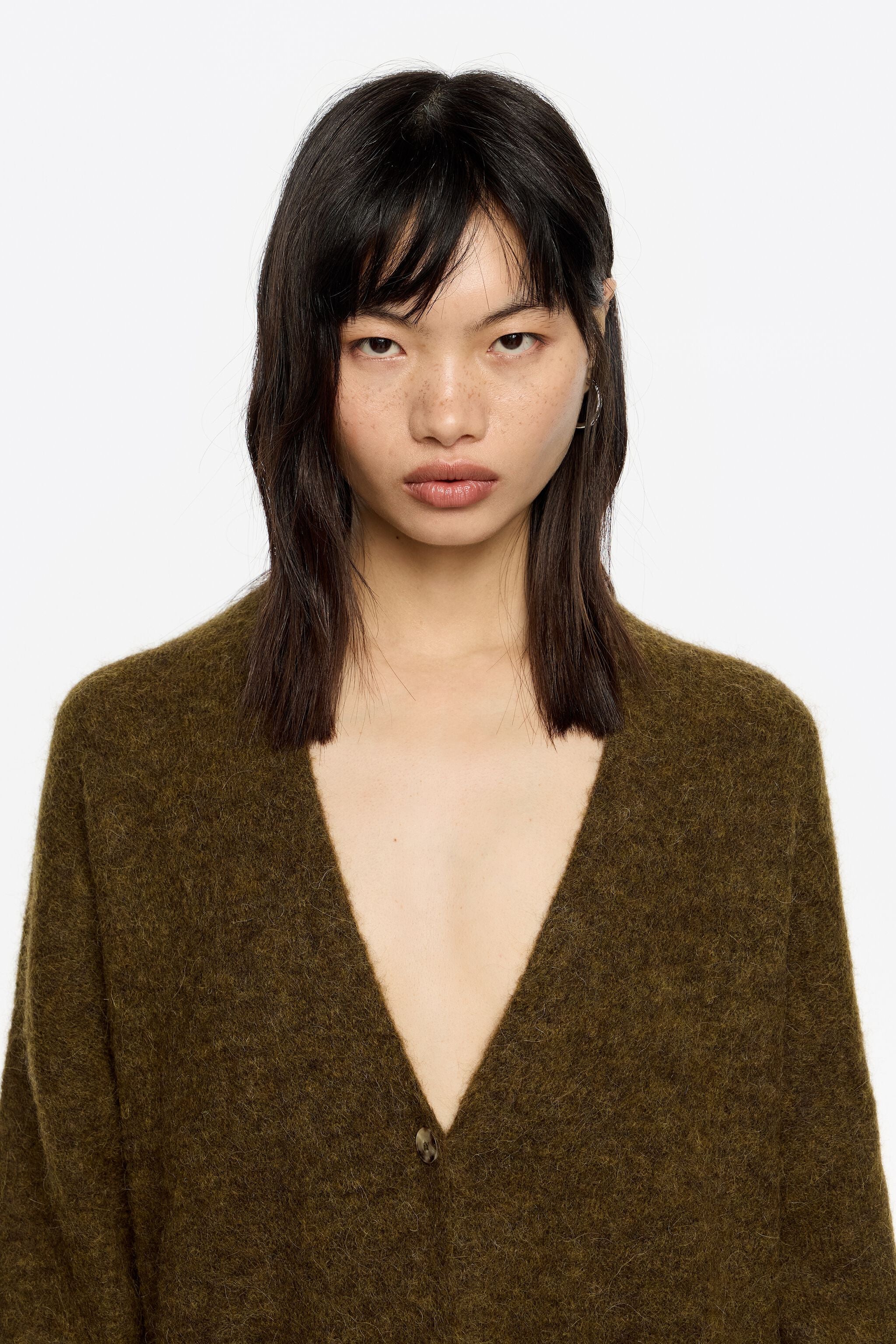 Long khaki alpaca cardigan