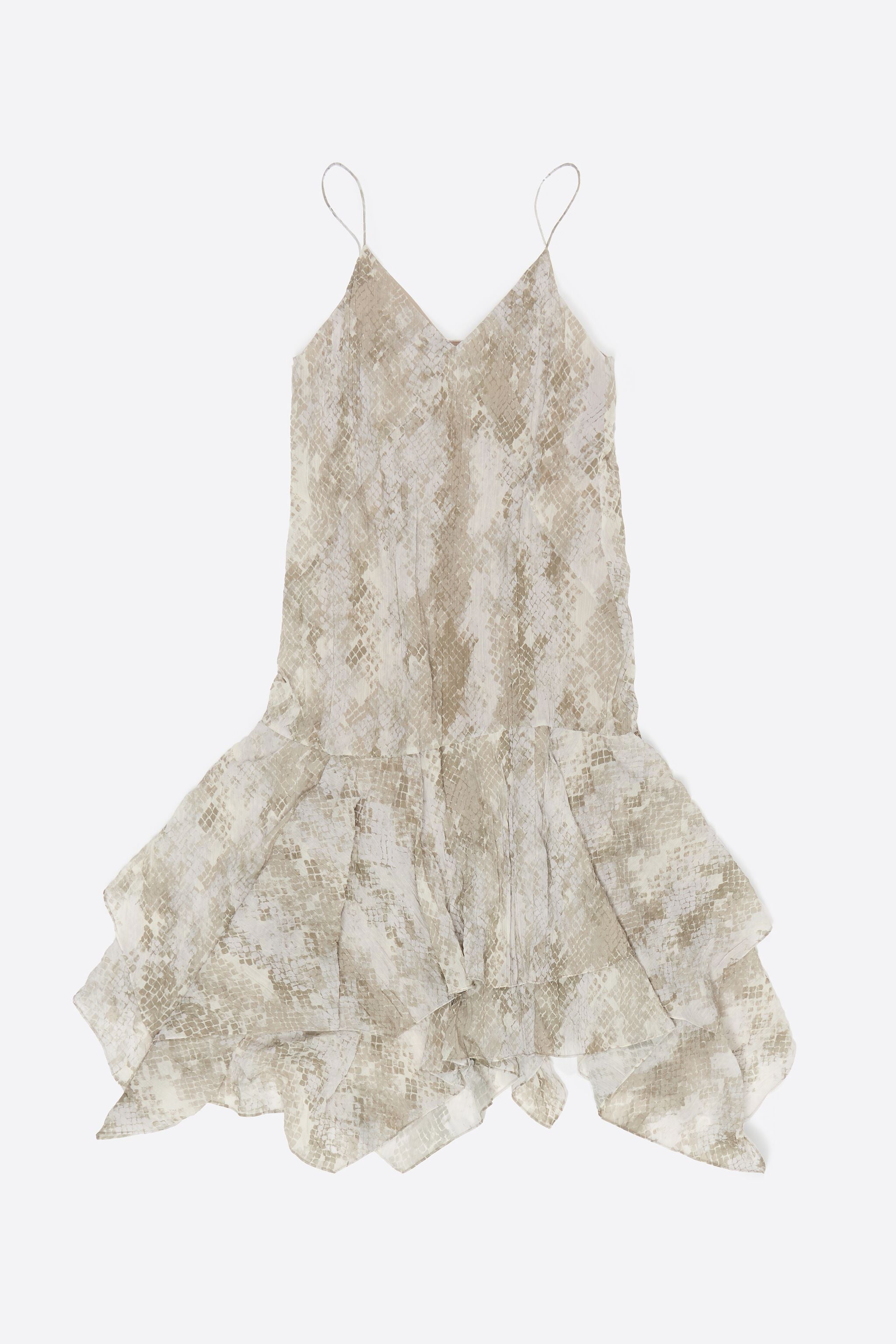 Taupe Snake asymmetric pleated dress